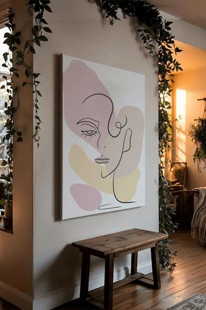 Minimalist abstract female face line art with pastel colors - Mi tienda