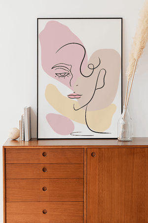Minimalist abstract female face line art with pastel colors - Mi tienda