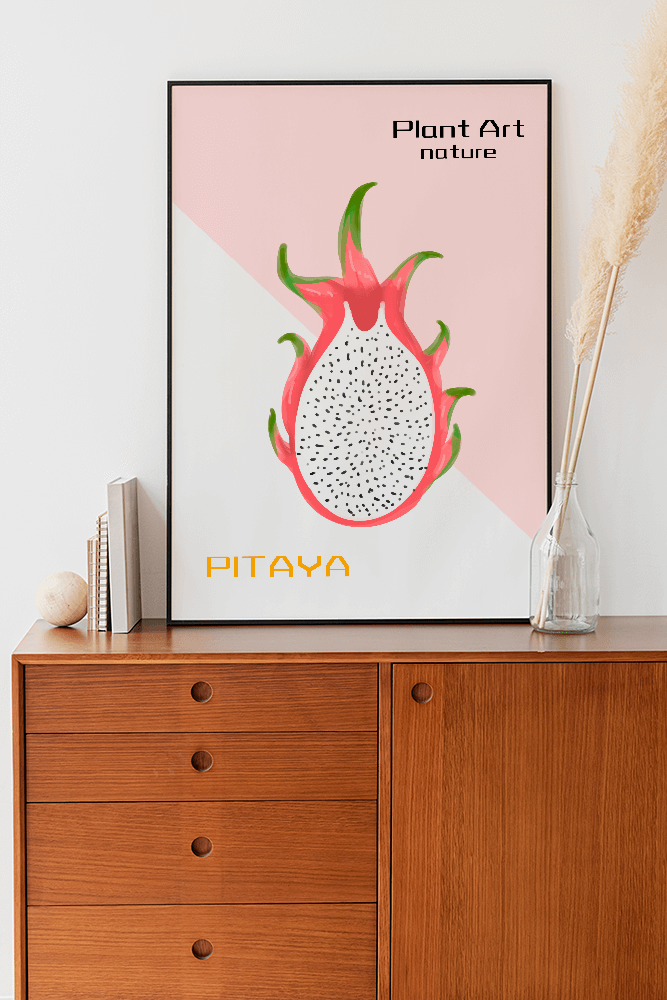 Dragon fruit illustration with modern minimalistic design and pastel background - Mi tienda