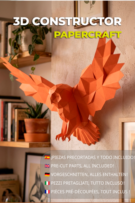Figura decorativa: búho poligonal de papel con alas desplegadas 75x36x35, manualidades 3D para montar — PaperCraft DIY