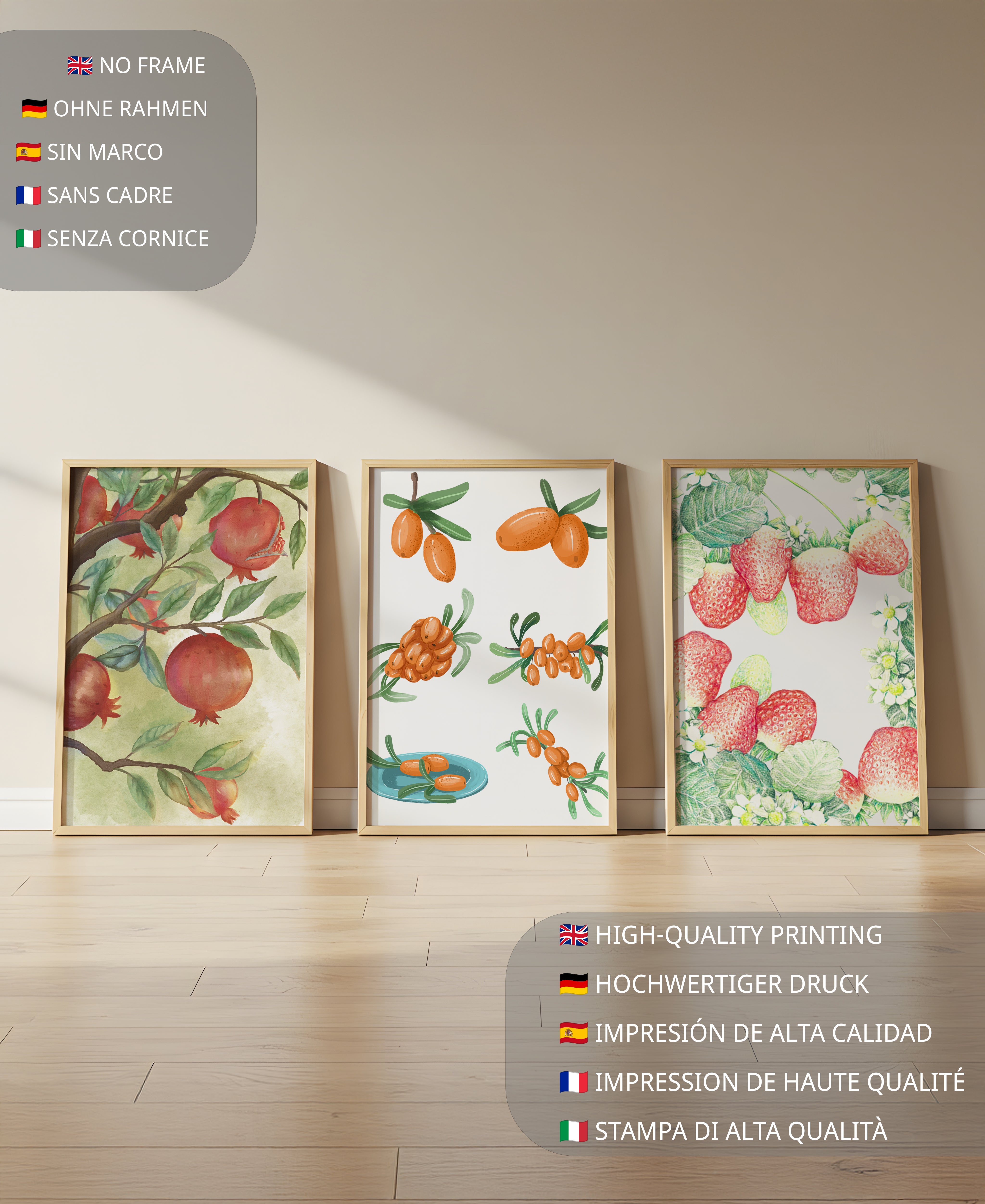 Arte Botánico: Frutas en Impresiones de Alta Calidad