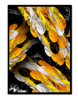 Abstract Composition with Yellow and White Feathers on a Black Background - Mi tienda