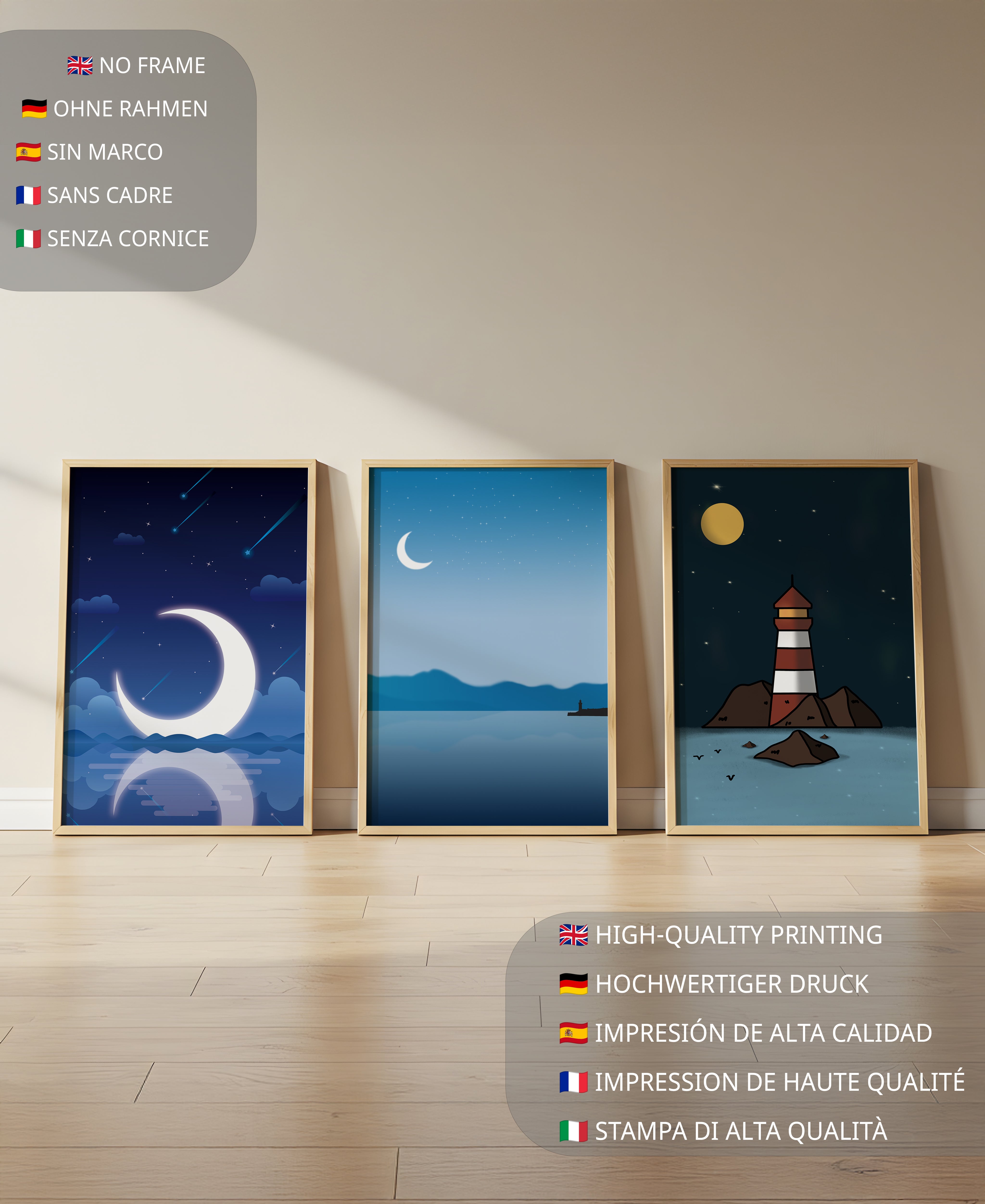 Conjunto De Lienzos De Noche Estrellada Y Faro