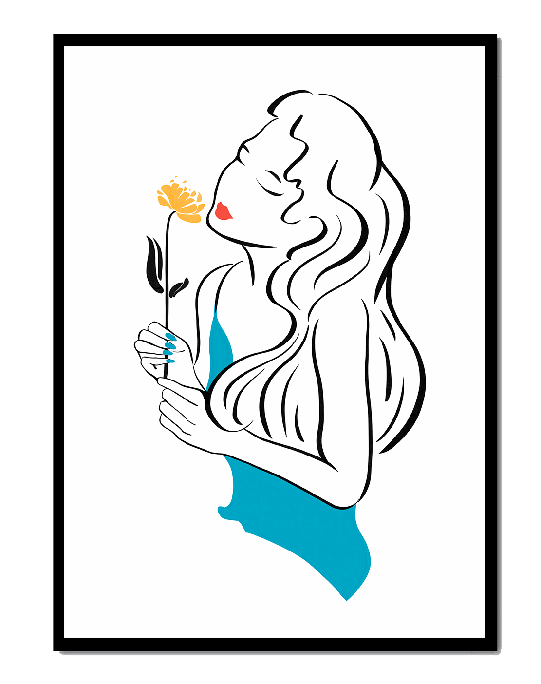 Stylized illustration of a woman with a flower and abstract elements