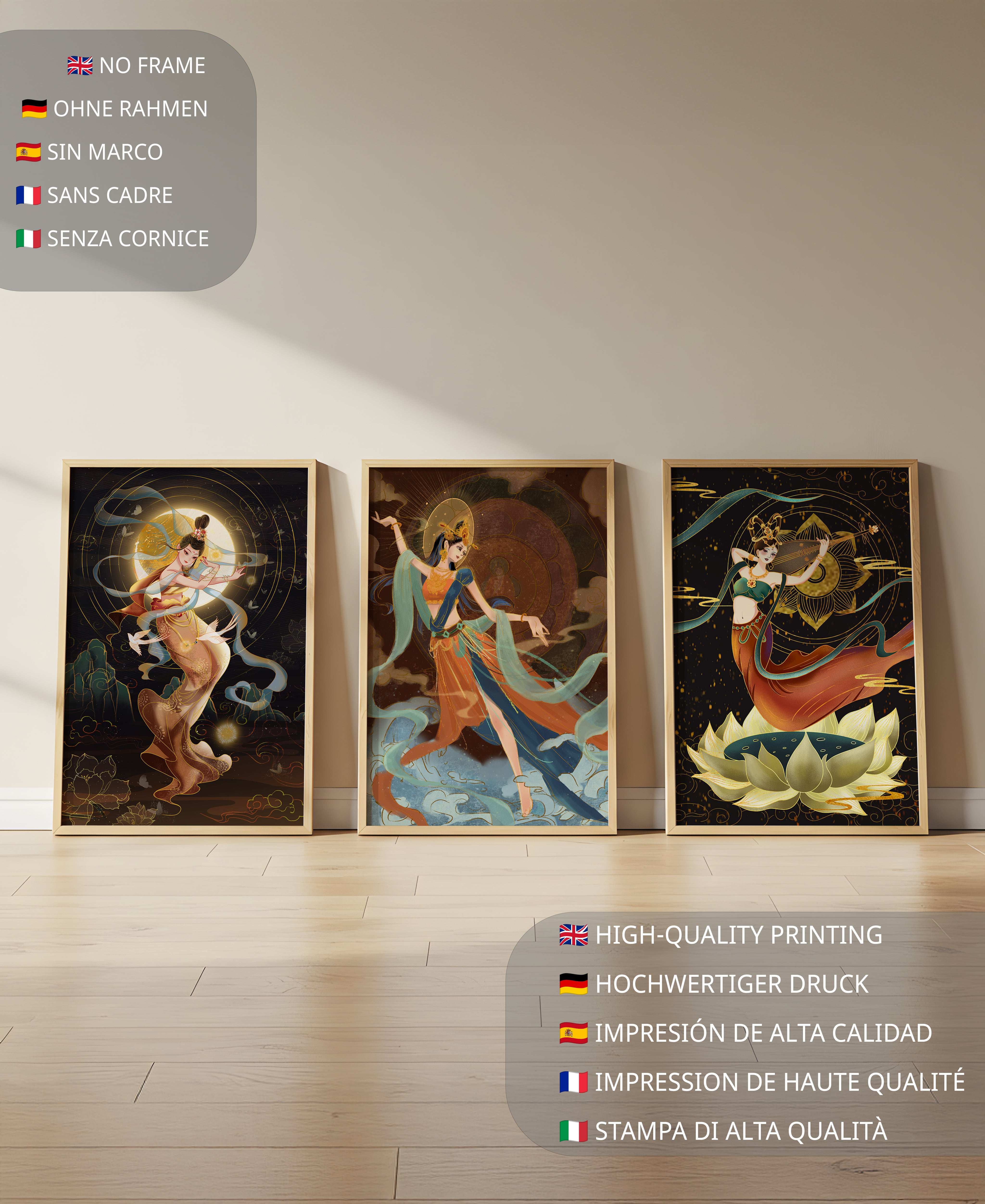 Art de divinités mythologiques dans un style oriental avec des détails dorés