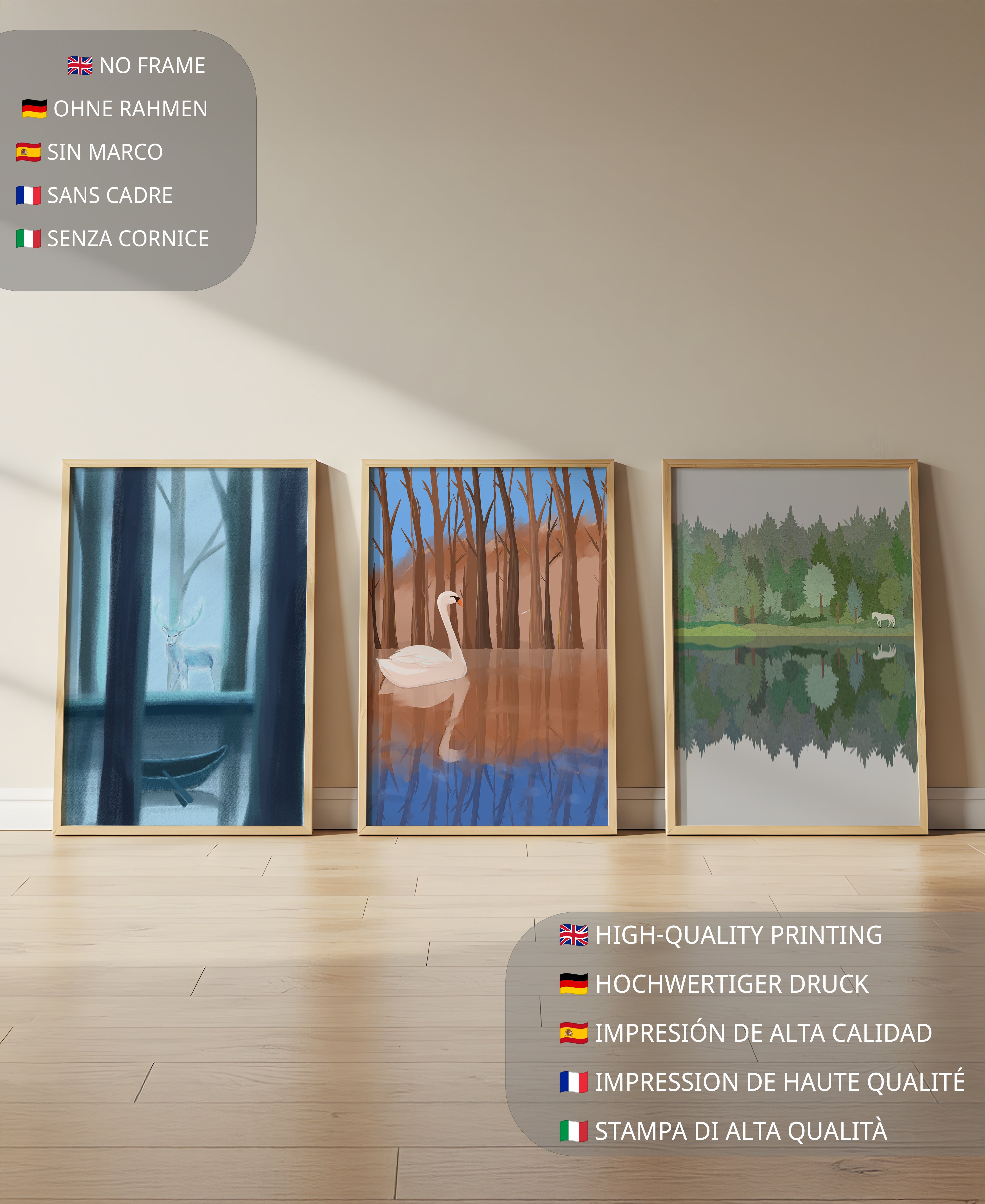 Ensemble de trois impressions artistiques inspirées par la nature