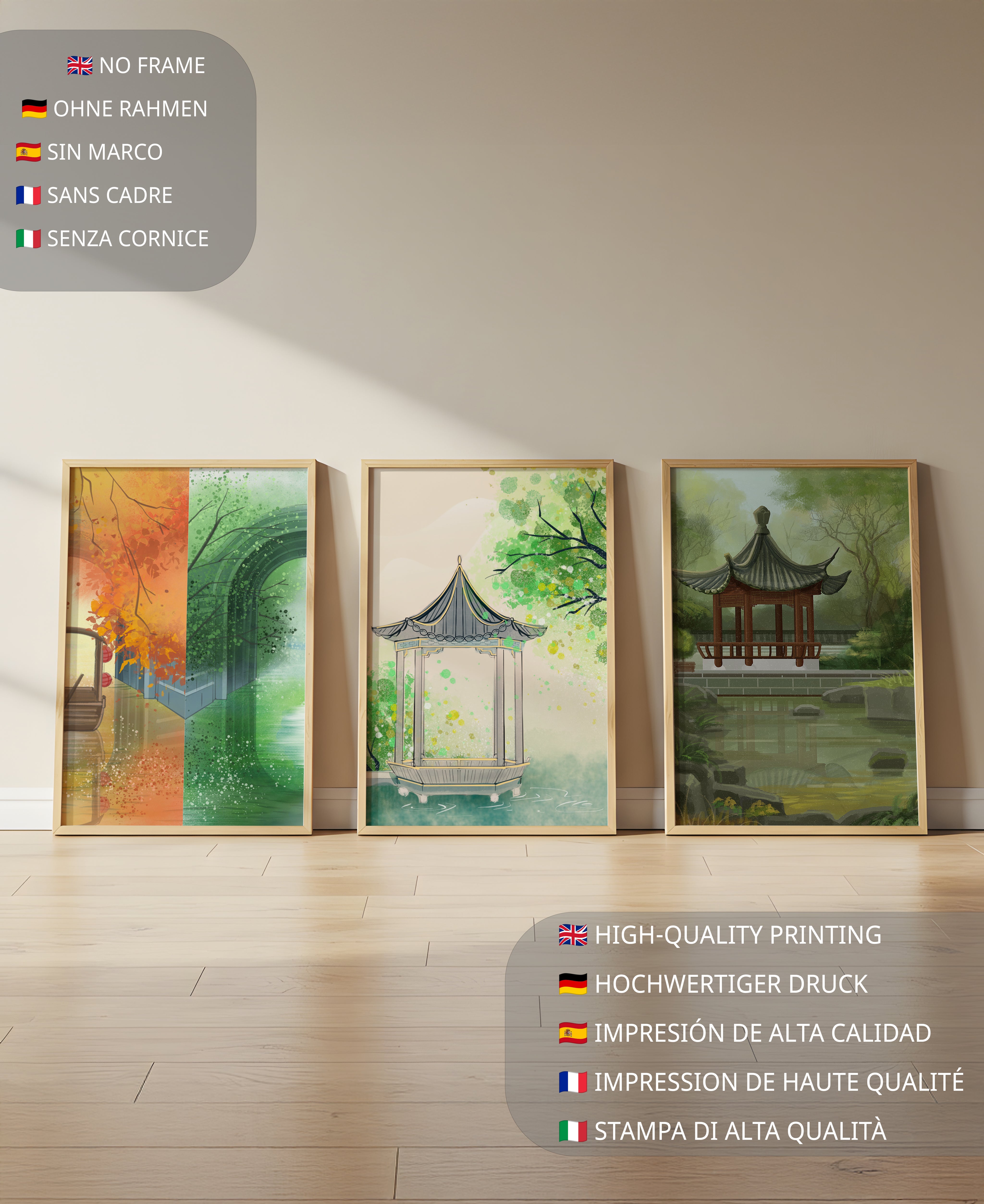 Art de paysages orientaux avec des éléments architecturaux