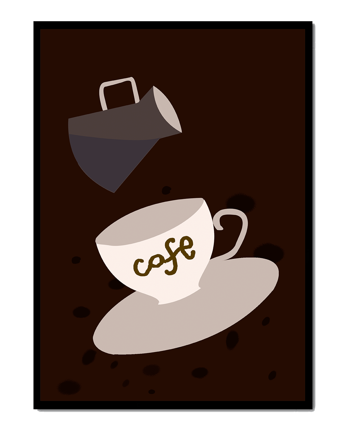 Minimalist coffee cup with pouring pot on dark background