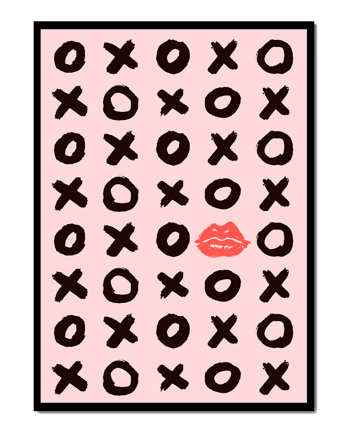 Estampado rosa juguetón con XOXO y huella de labios