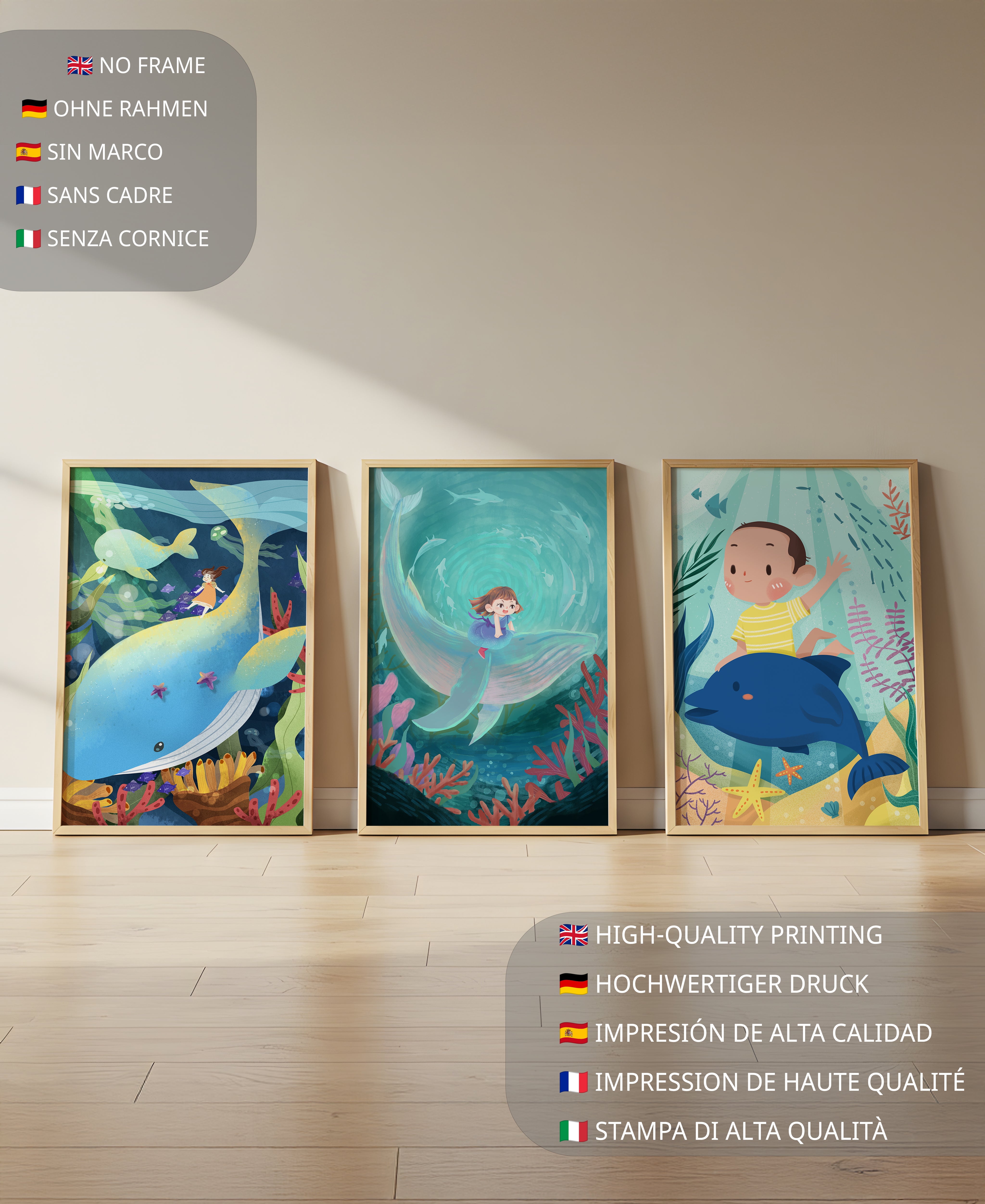 Cuadro Infantil de Aventuras Submarinas con Animales Marinos