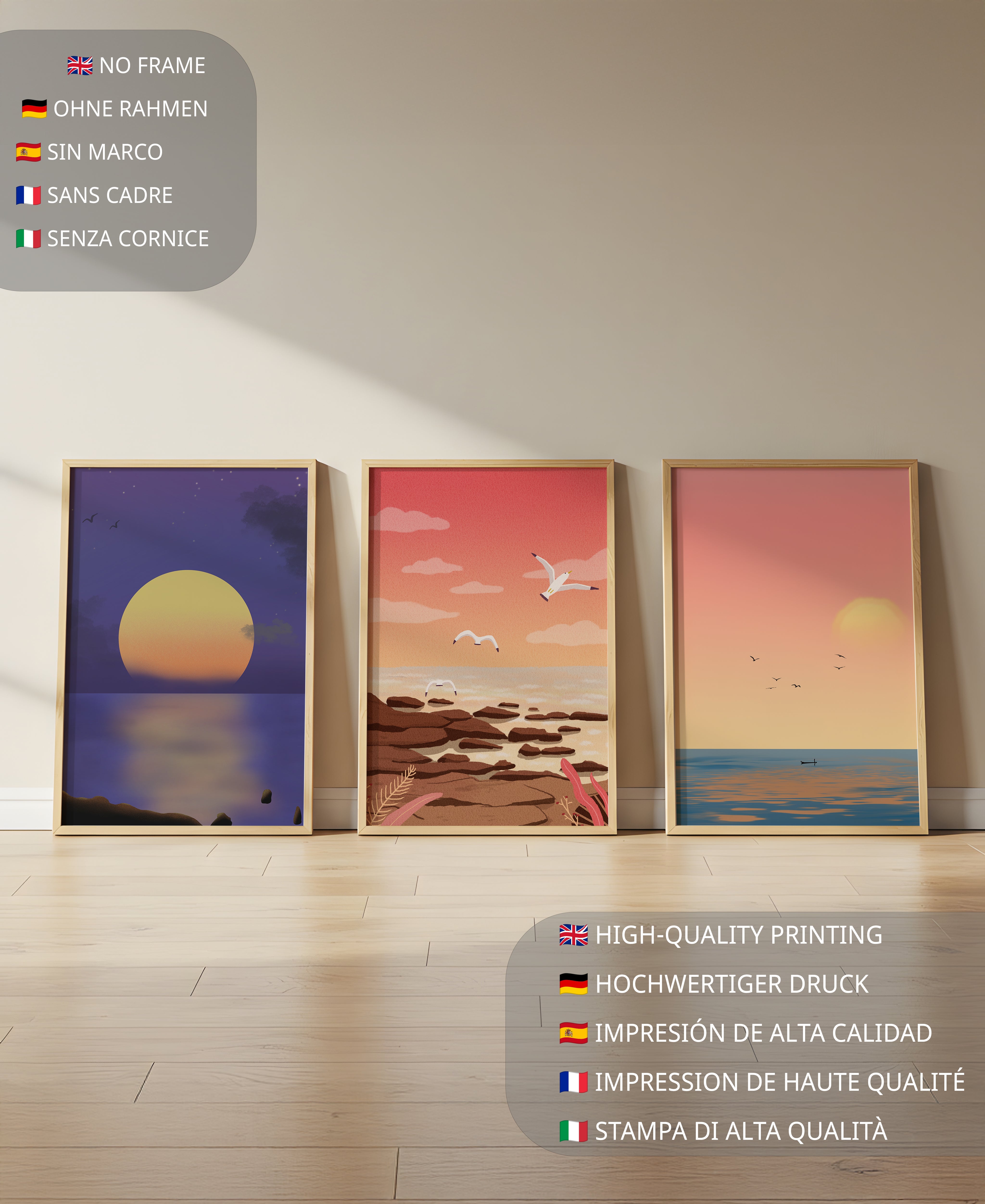 Conjunto de Cuadros con Paisajes al Atardecer y Amanecer