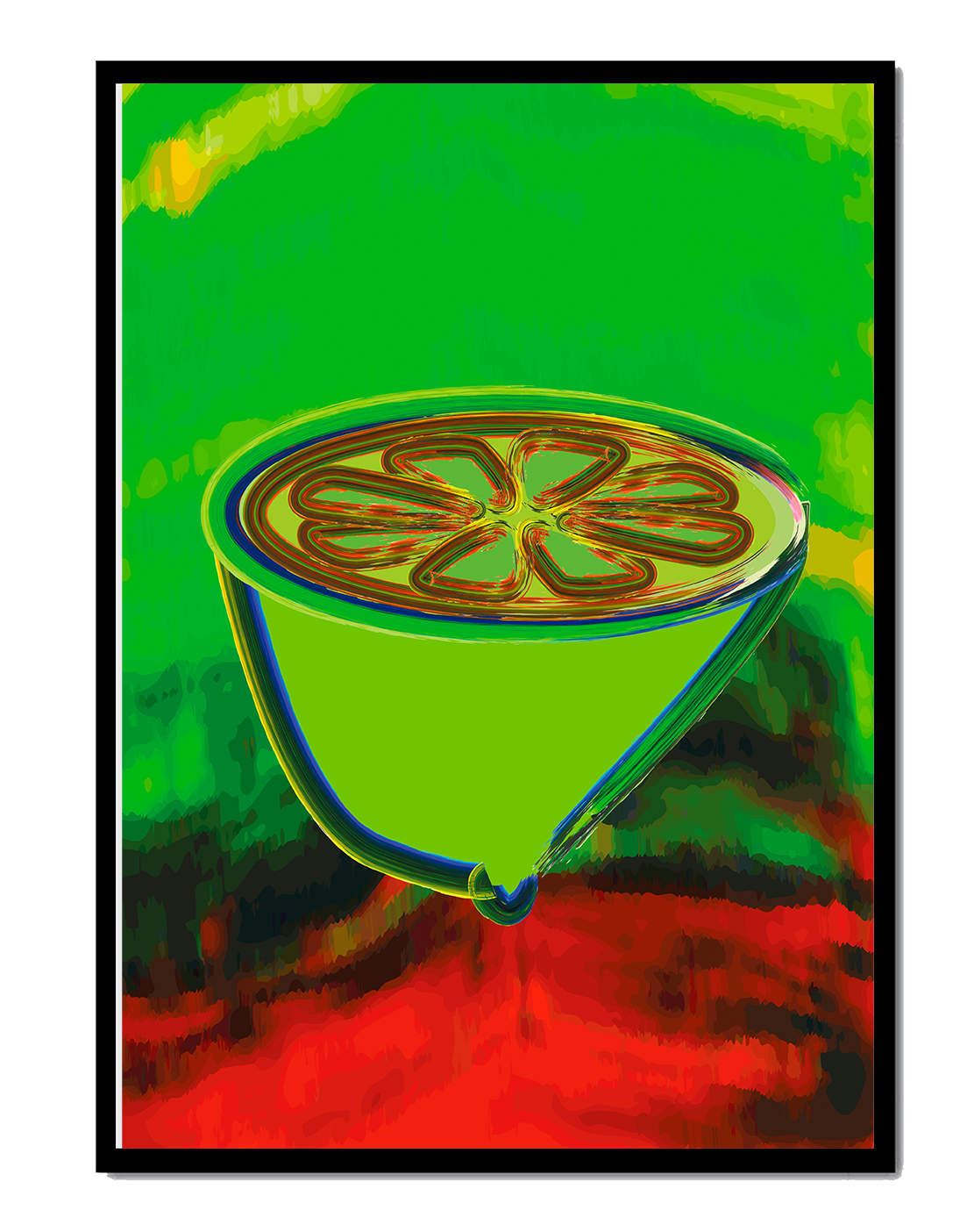 Abstract digital painting of vibrant lime on a multicolored background