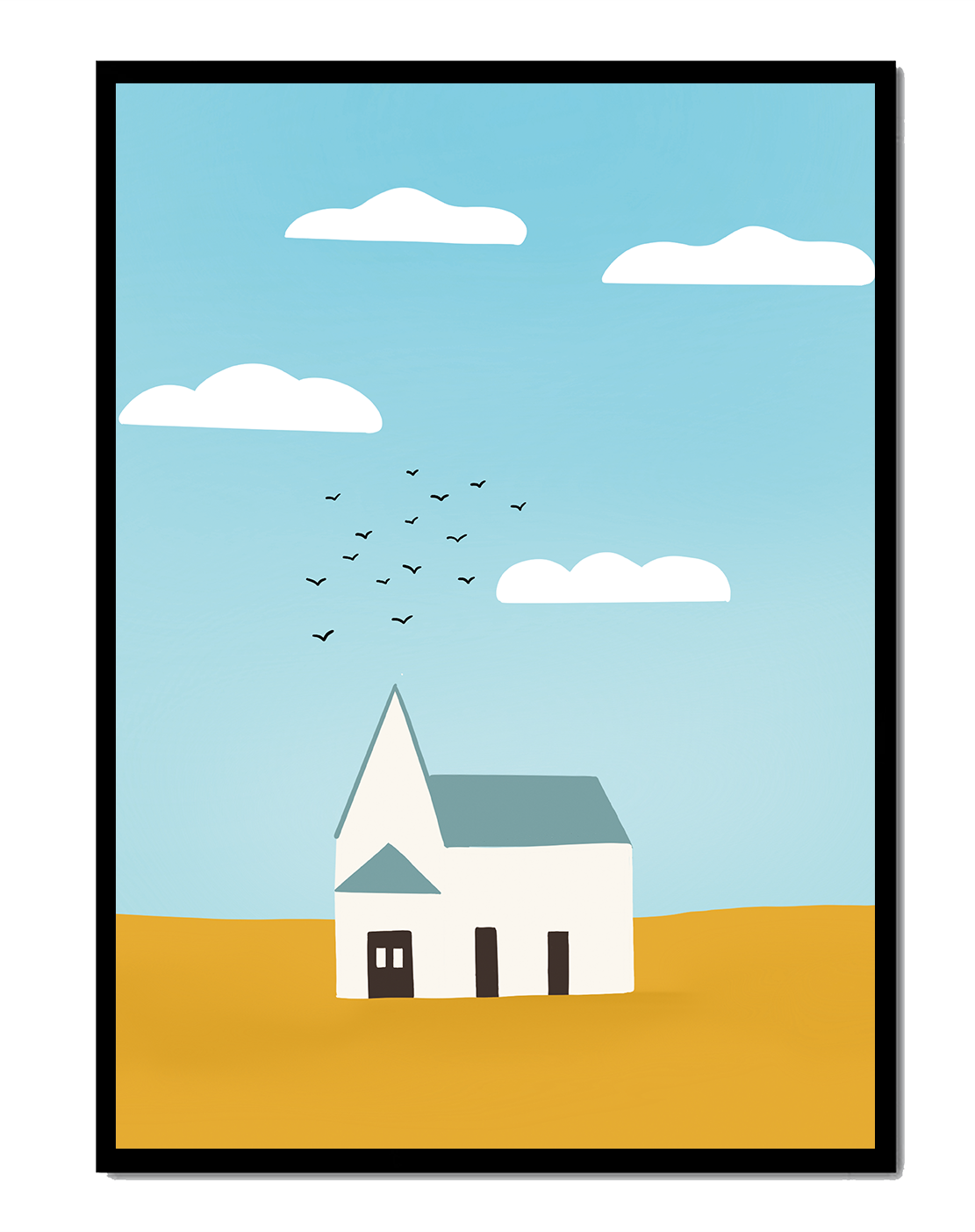 Minimalist Landscape with a White House and Sky