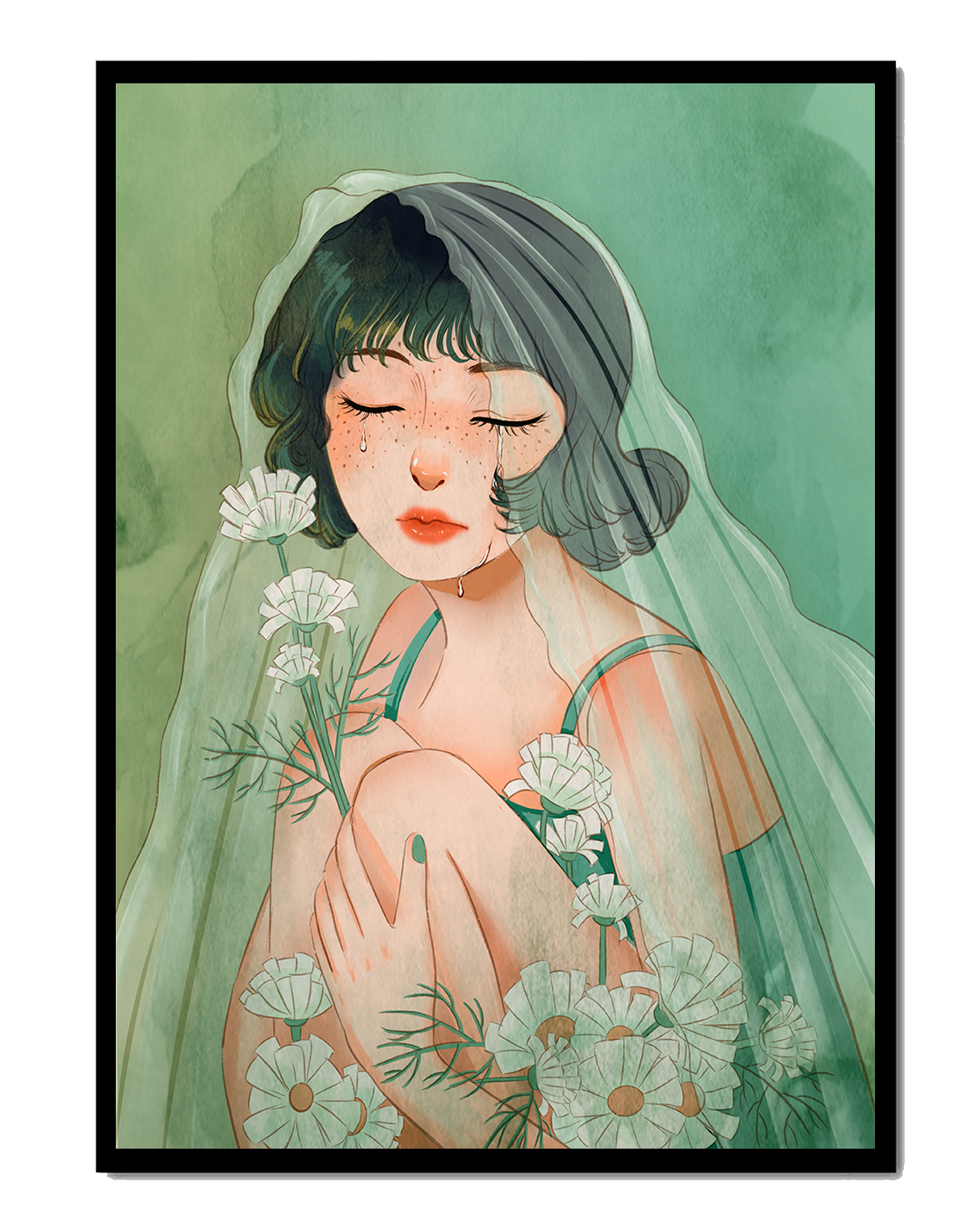 Emotional illustration of a woman surrounded by flowers