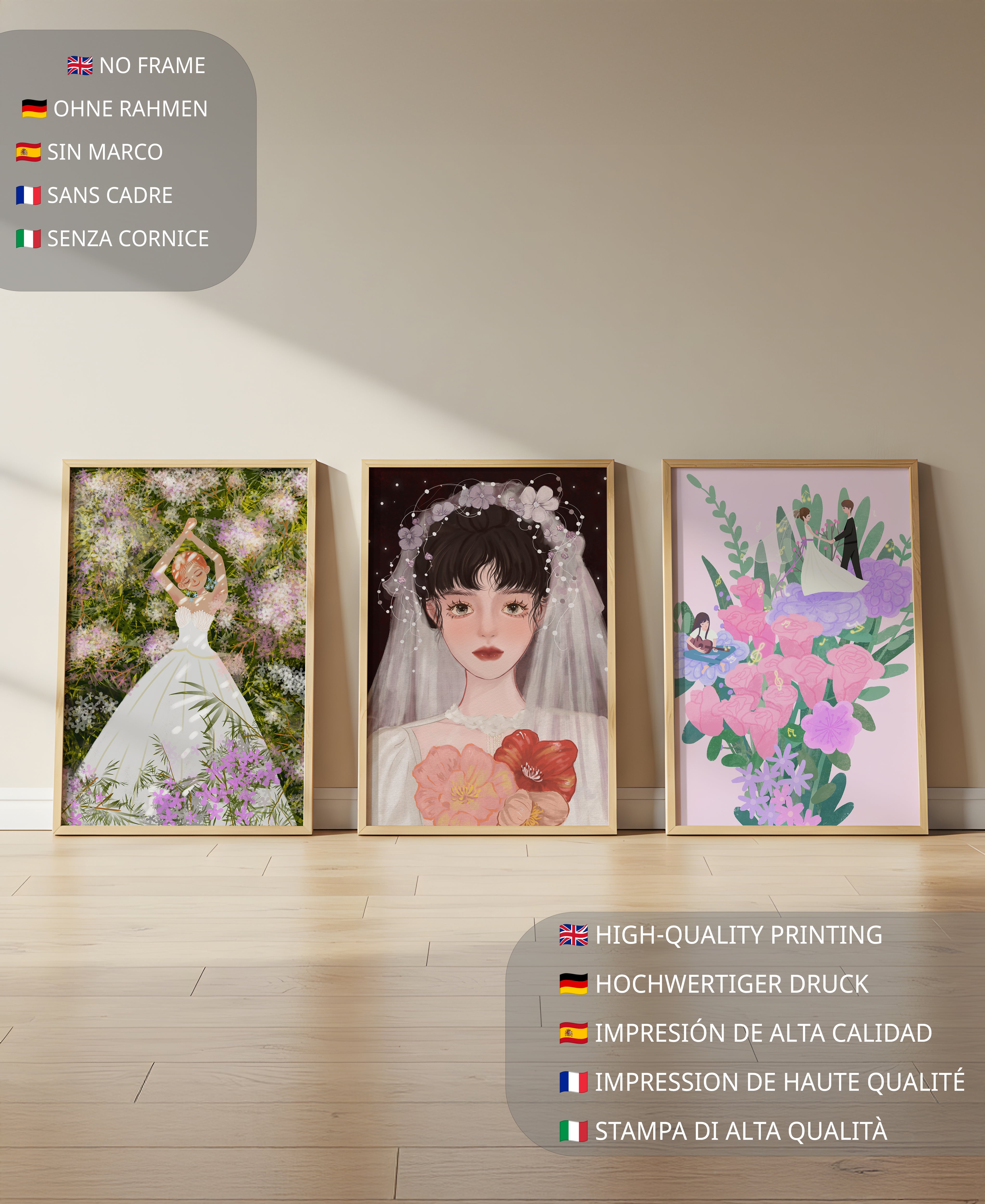 Ensemble d’impressions d’art de mariées encadrées