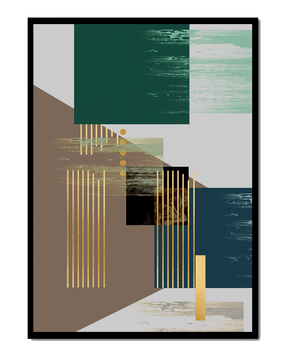Modern Abstract Composition with Geometric Shapes and Gold Accents