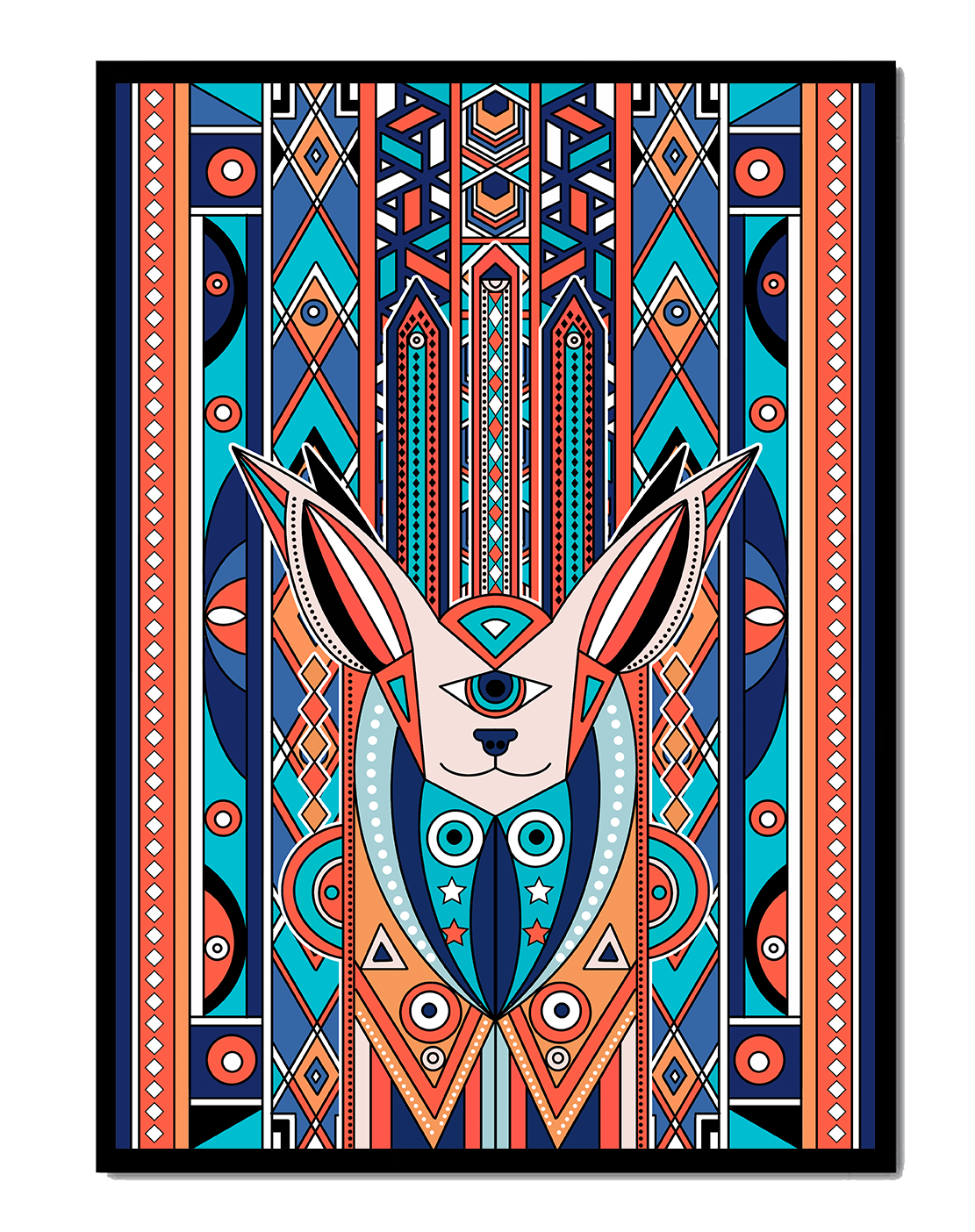 Diseño geométrico abstracto con motivo animal y patrones vibrantes