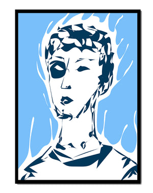 Abstract modern portrait with fiery aura and blue background - Mi tienda