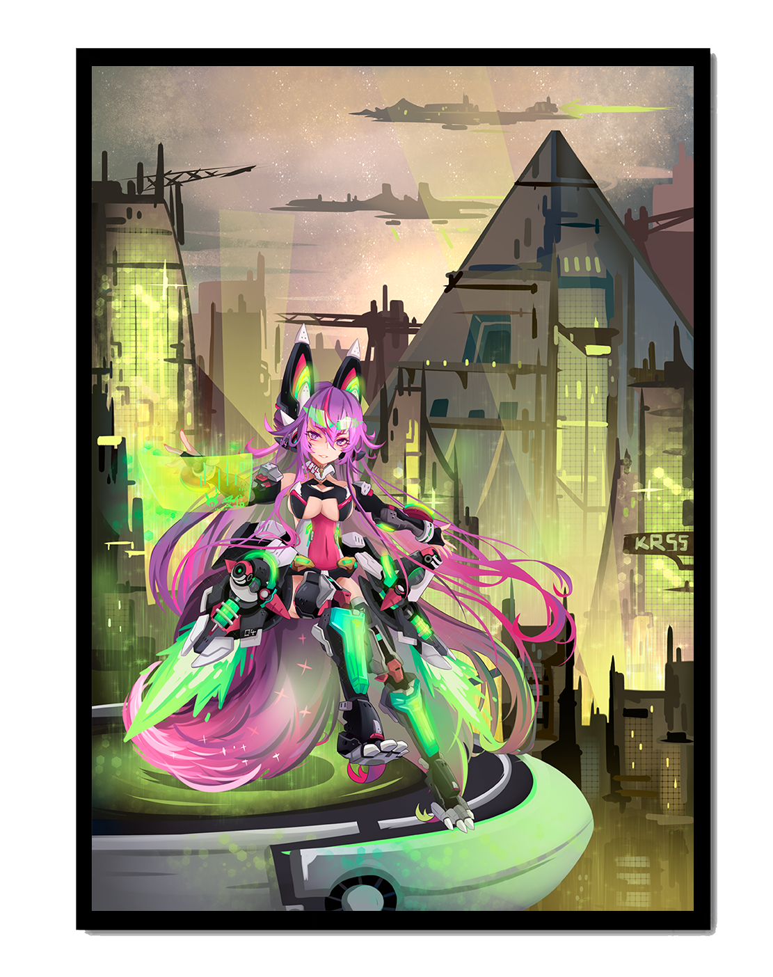 Киберпанк‑аниме персонаж в футуристическом городском пейзаже