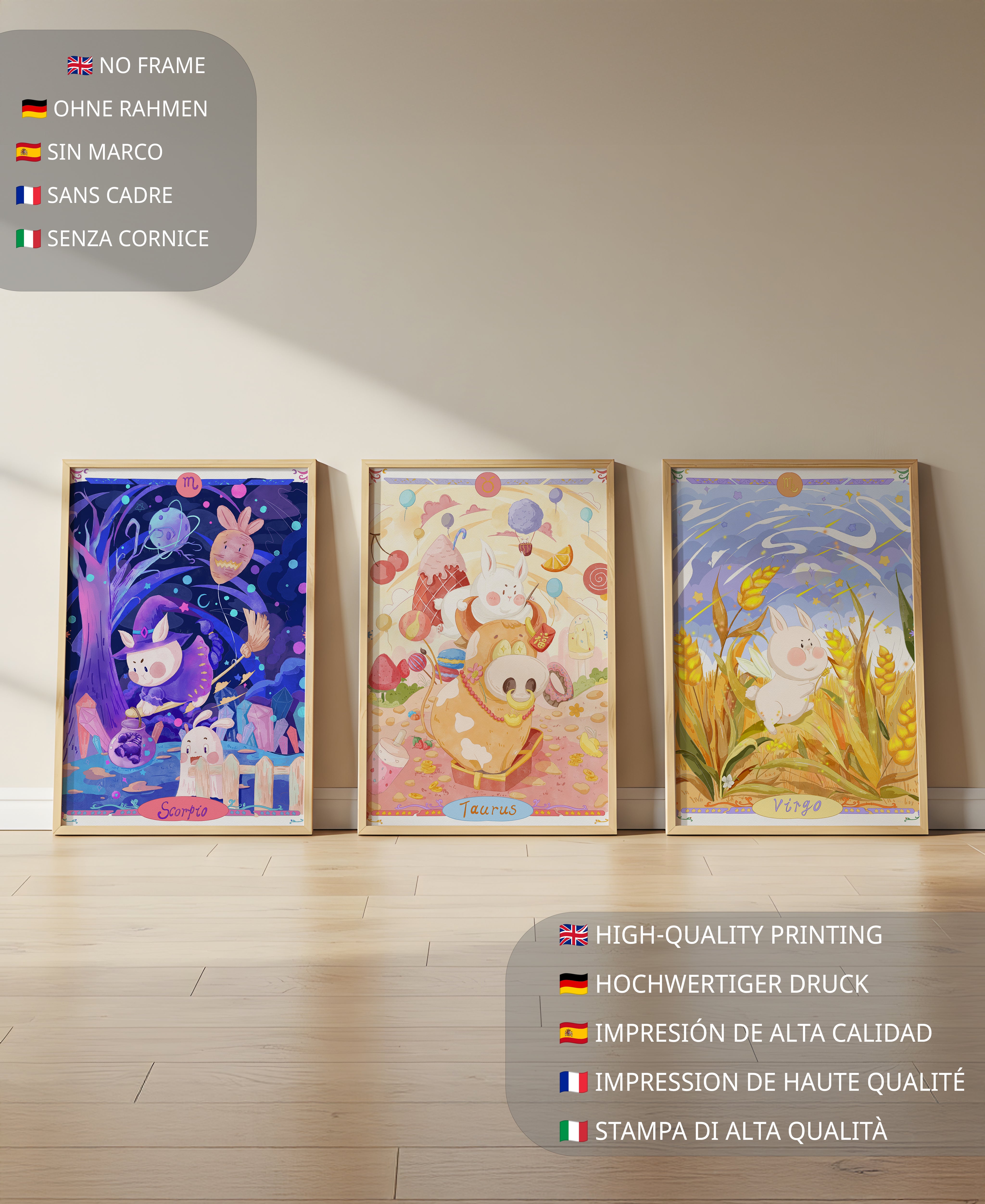 Pósteres Ilustrados de los Signos Zodiacales con Animales