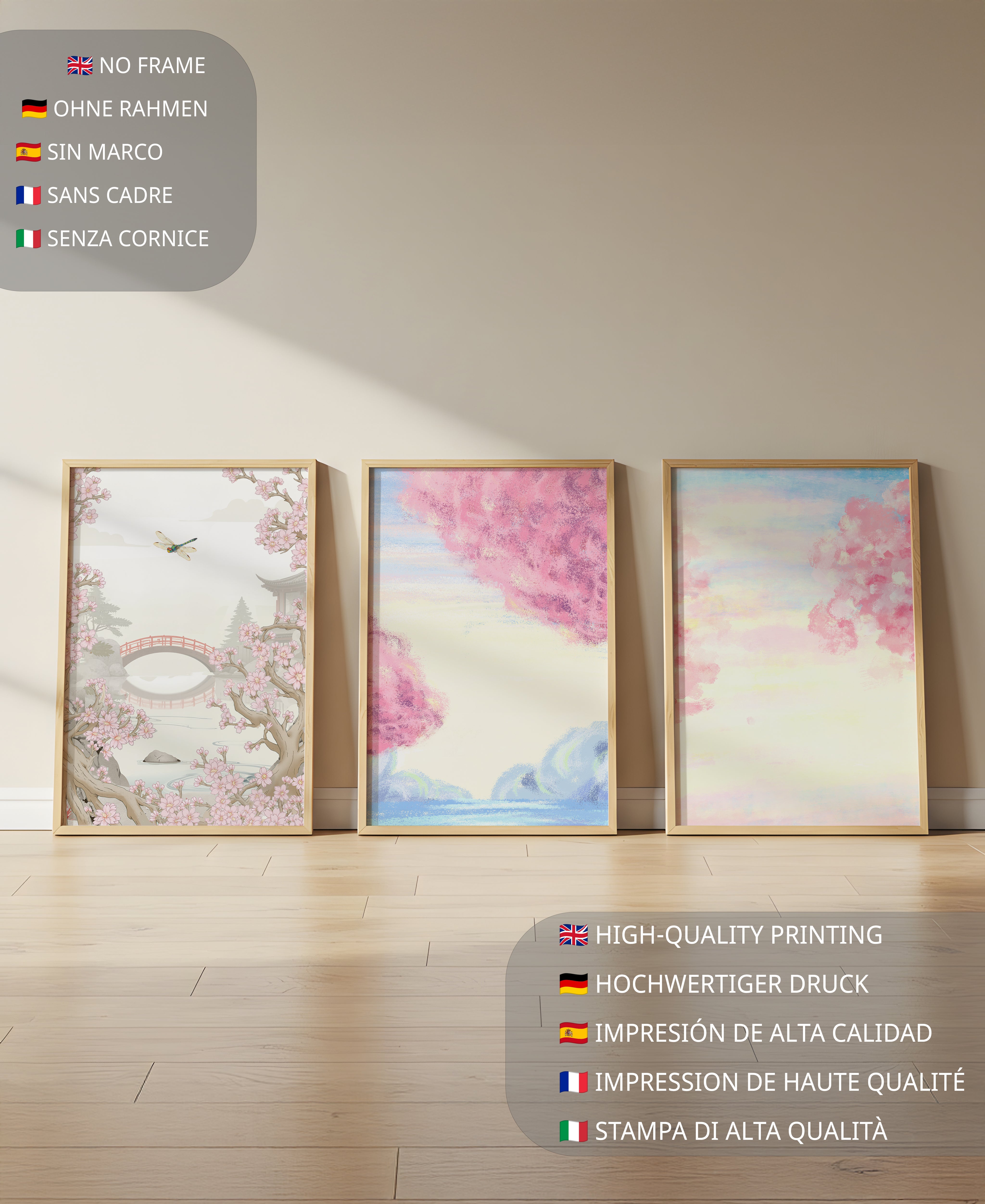 Imágenes Decorativas de Paisajes Florales y Puente de Madera en Primavera