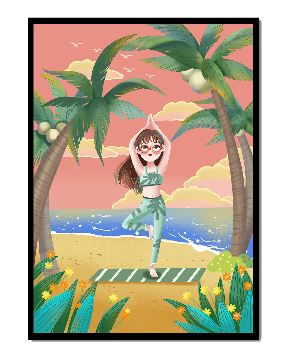 Peaceful Yoga Scene on a Tropical Beach at Sunset