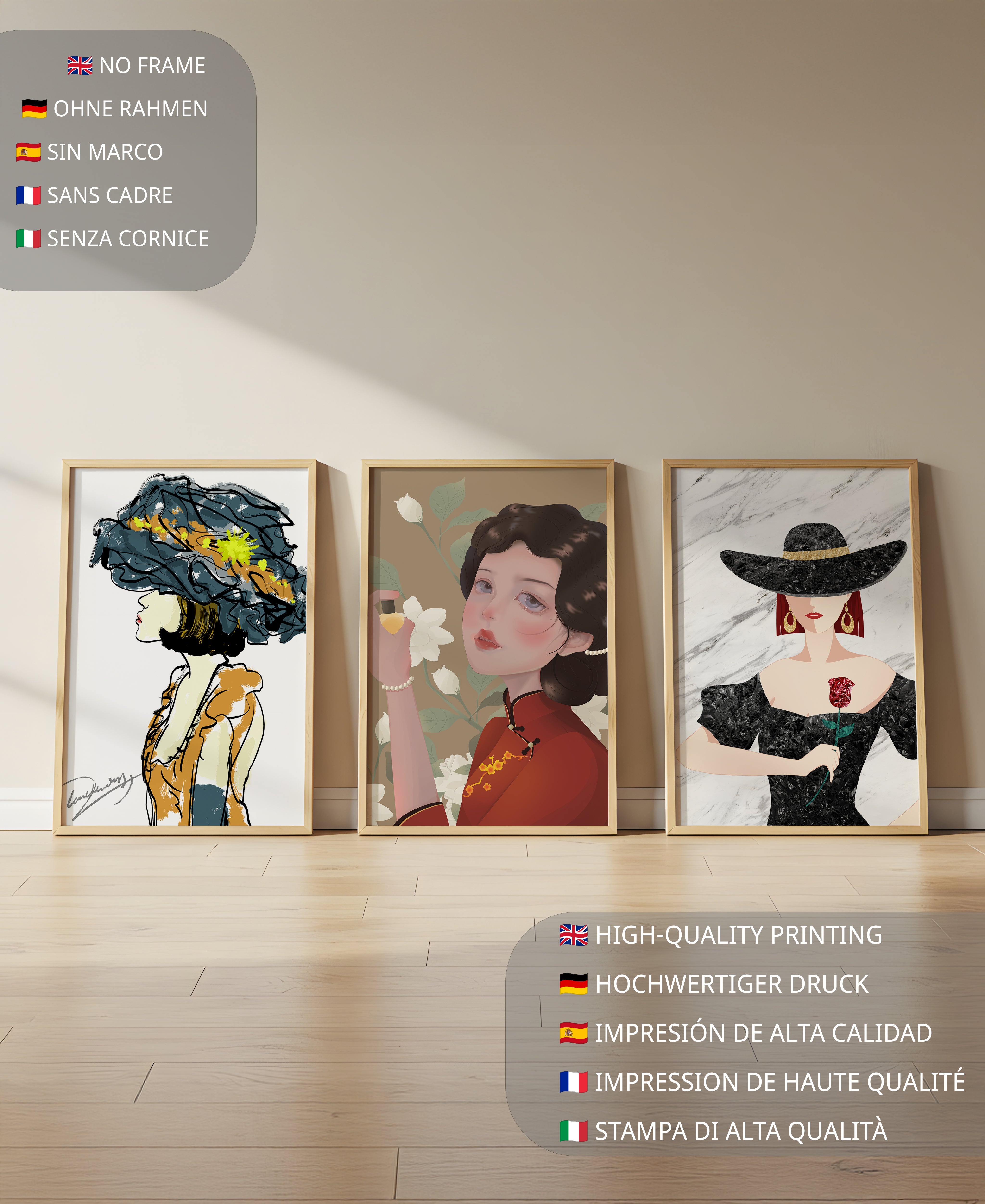 Set de Arte con Retratos de Mujeres en Estilo Clásico y Moderno