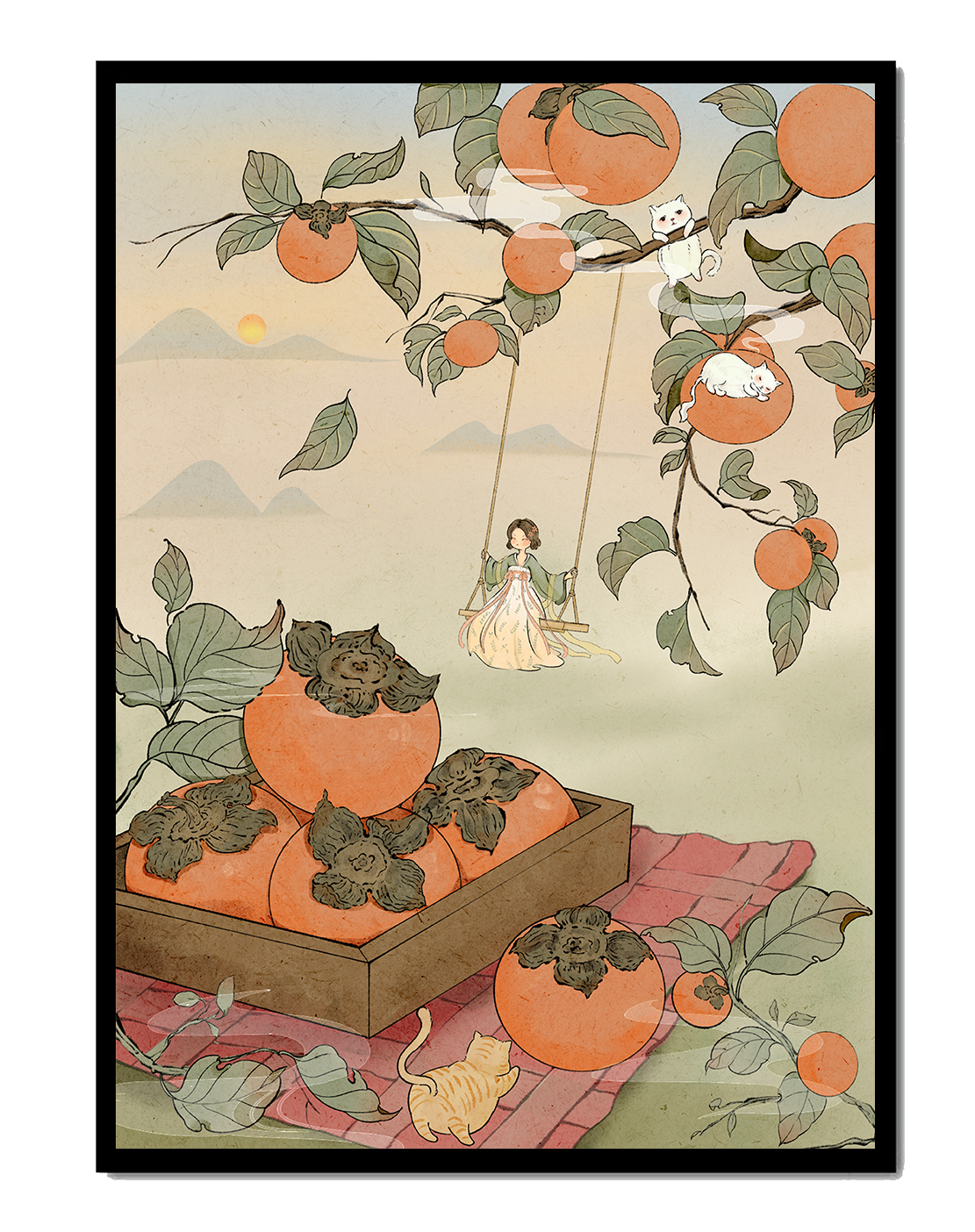 Whimsical Landscape with Oranges and Swinging Child