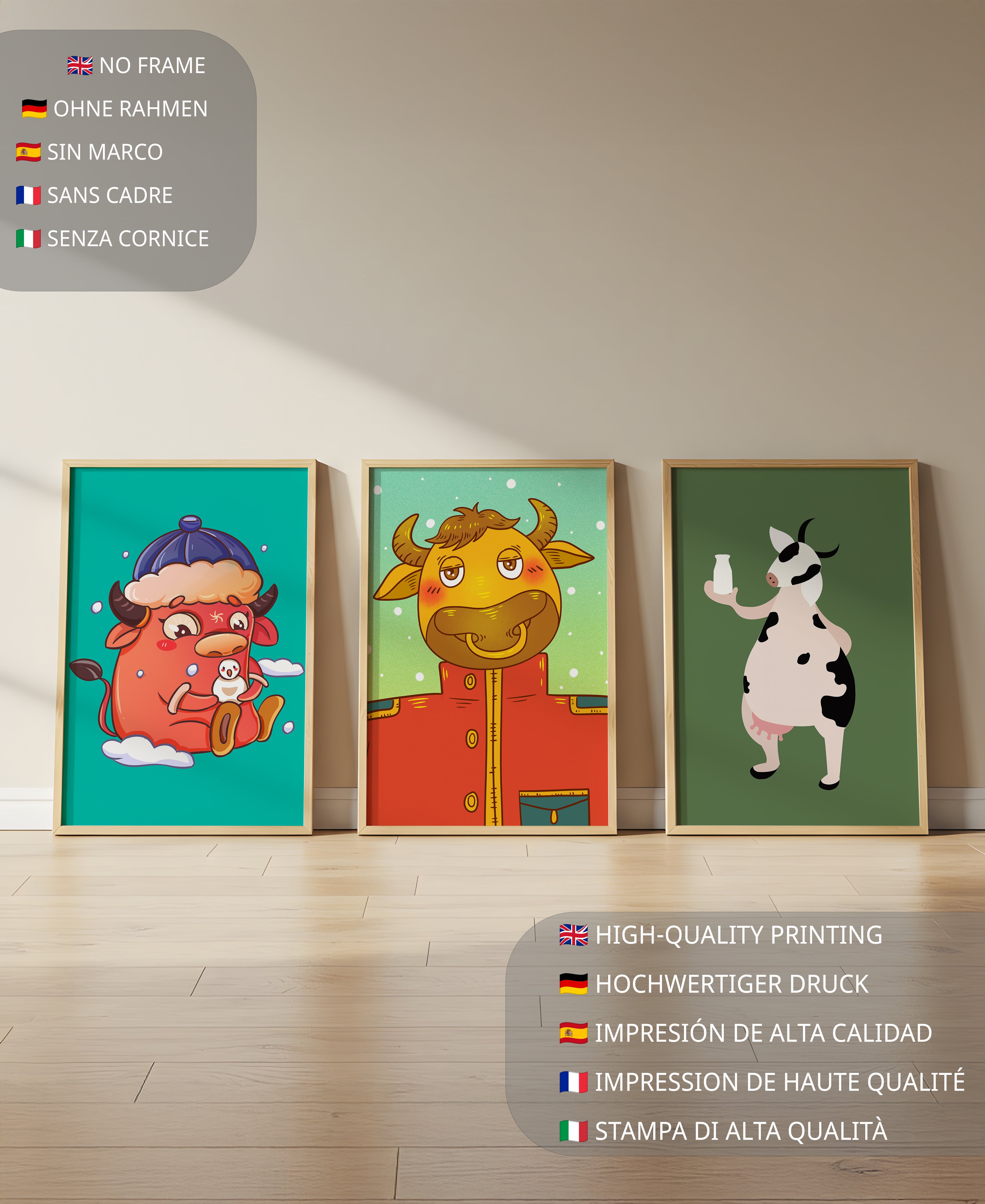 Animaux Illustrés dans des Cadres en Bois