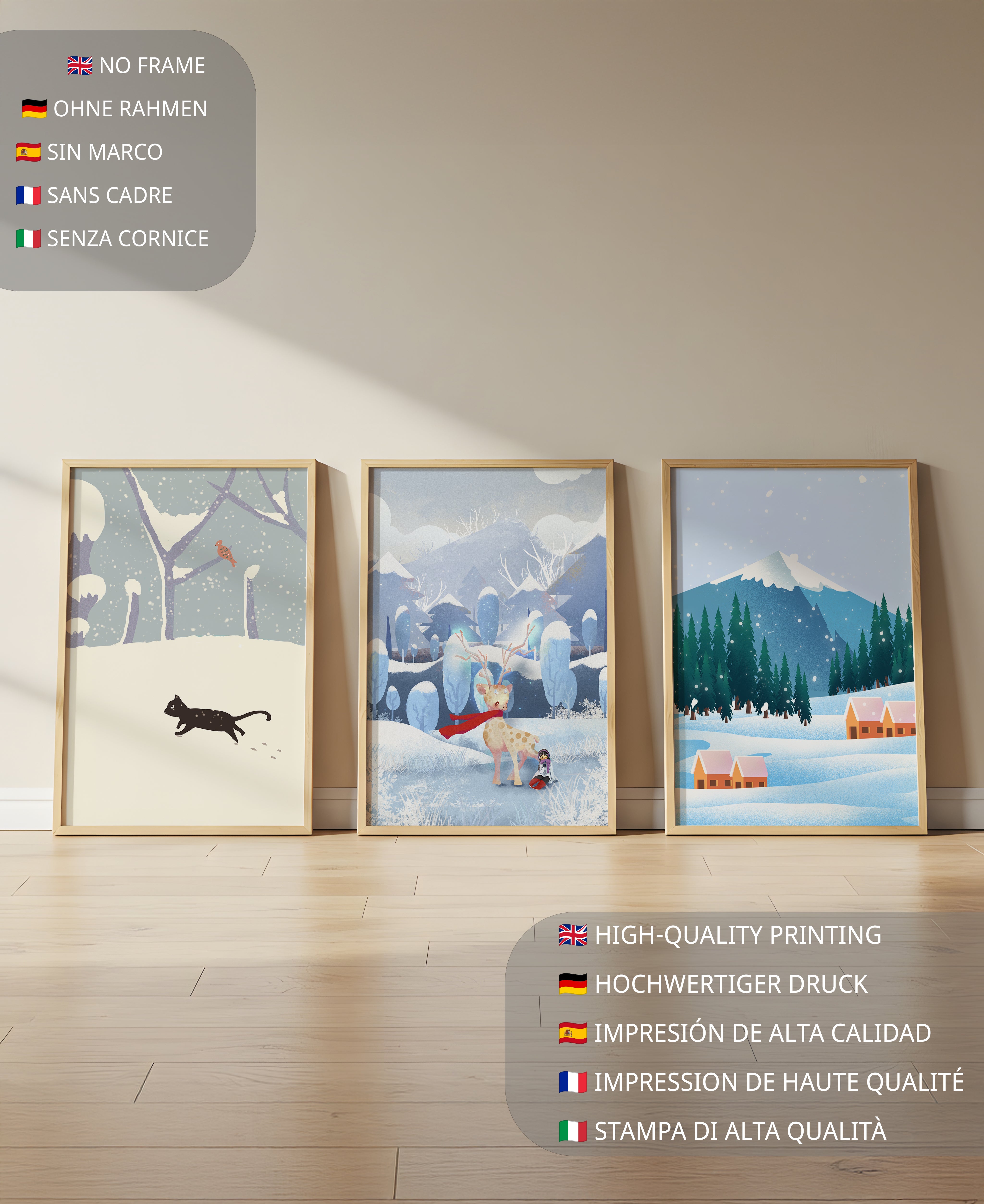 Conjunto de Ilustraciones Invernales con Animales y Paisajes