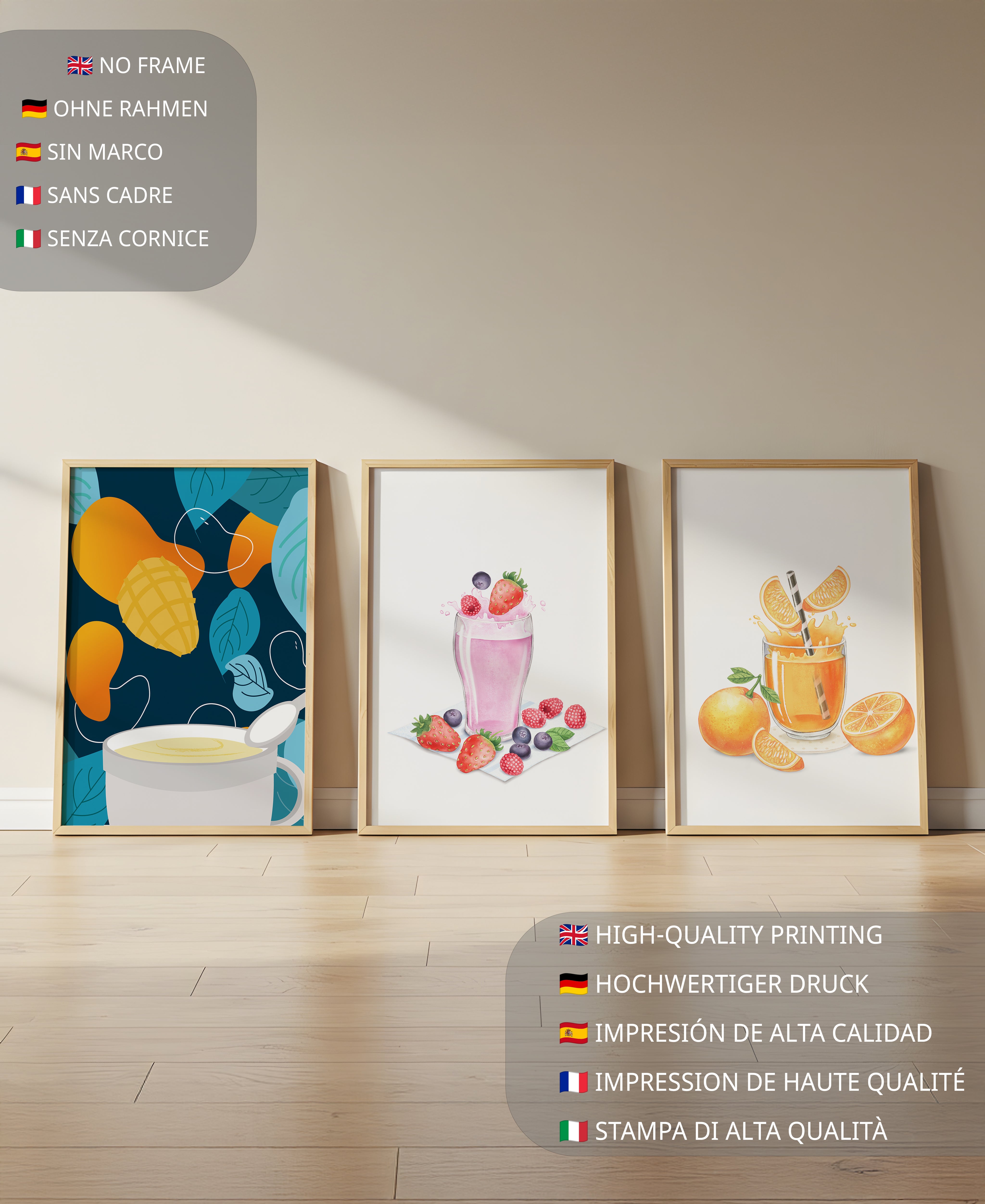 Conjunto de ilustraciones de bebidas frutales coloridas sin marco