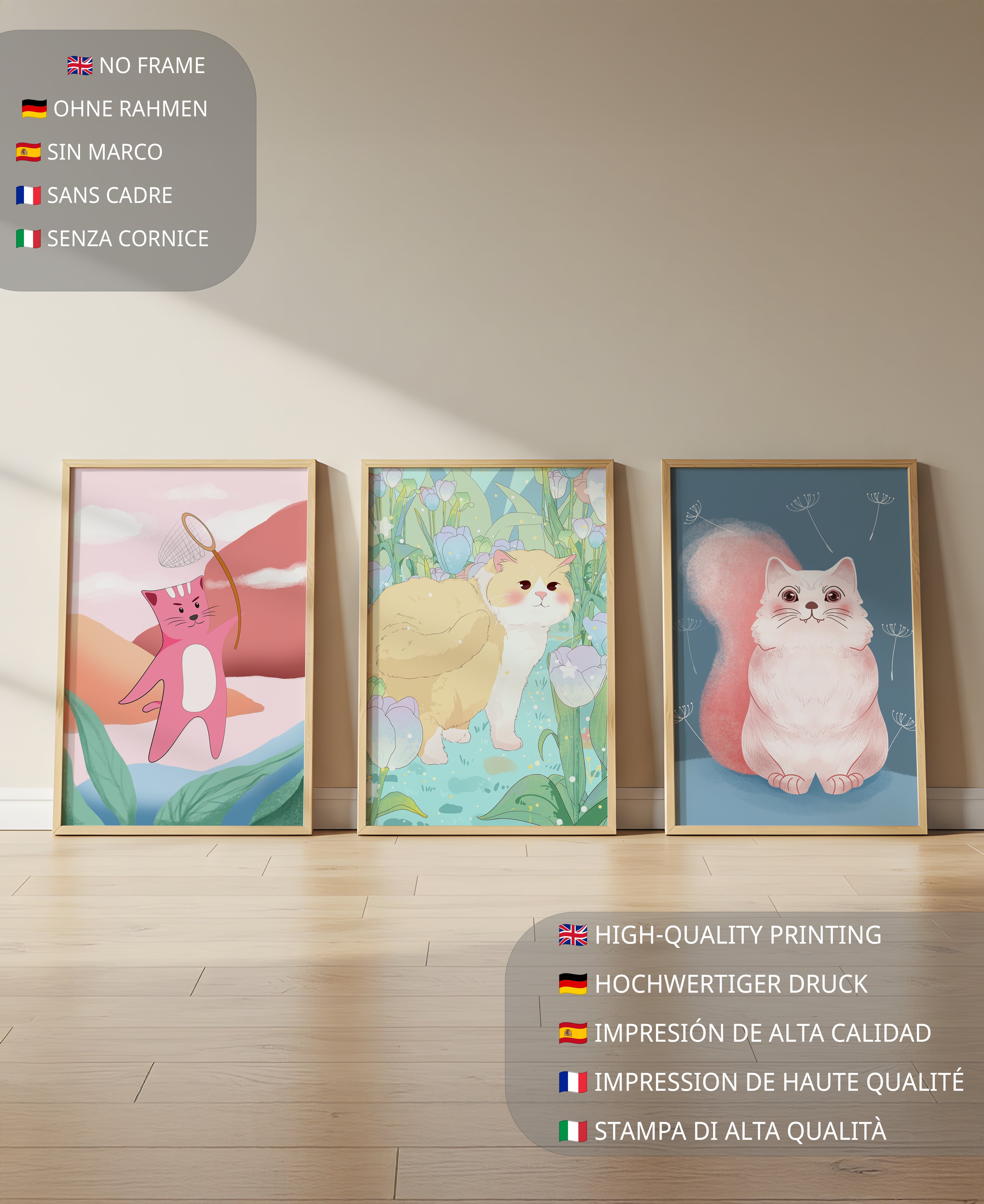 Conjunto de ilustraciones de gatos en estilo artístico moderno