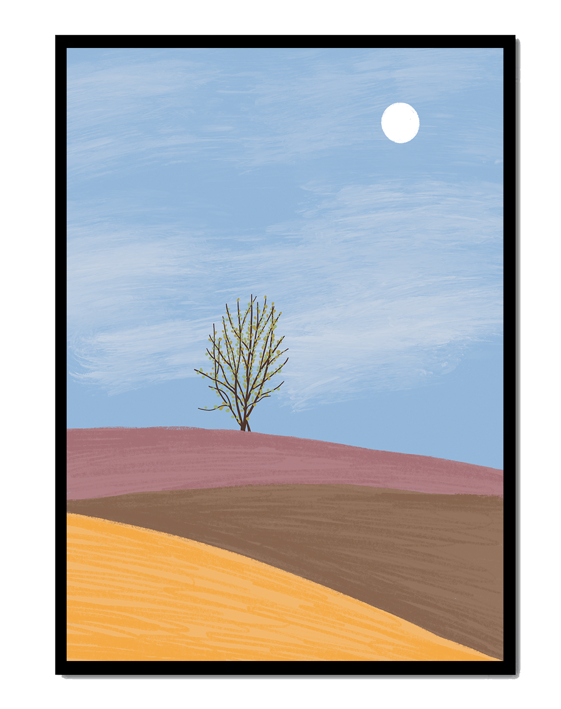 Paisaje sereno con un árbol solitario y horizonte elegante