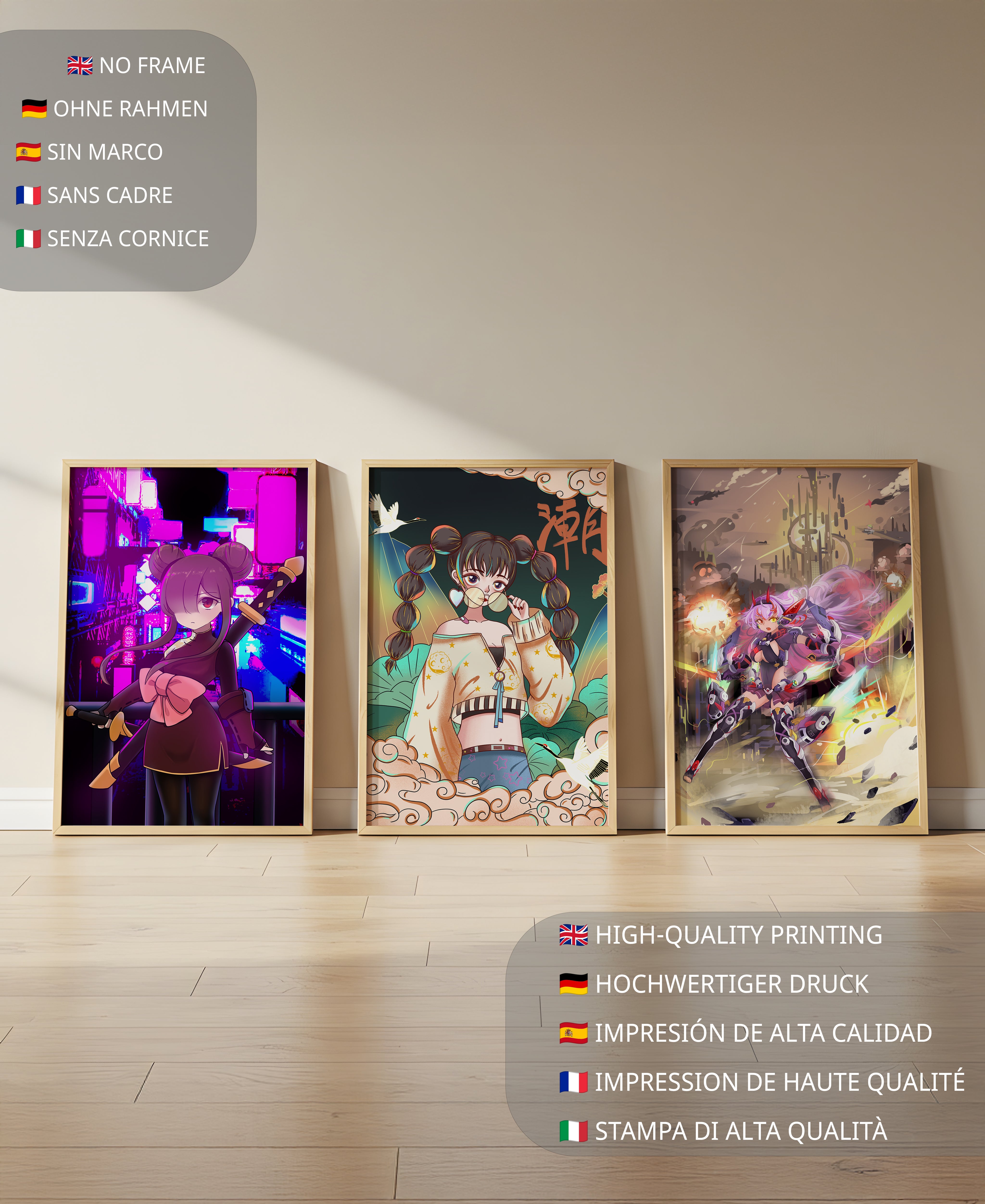 Impresiones Artísticas de Anime sin Marco con Luz Neon