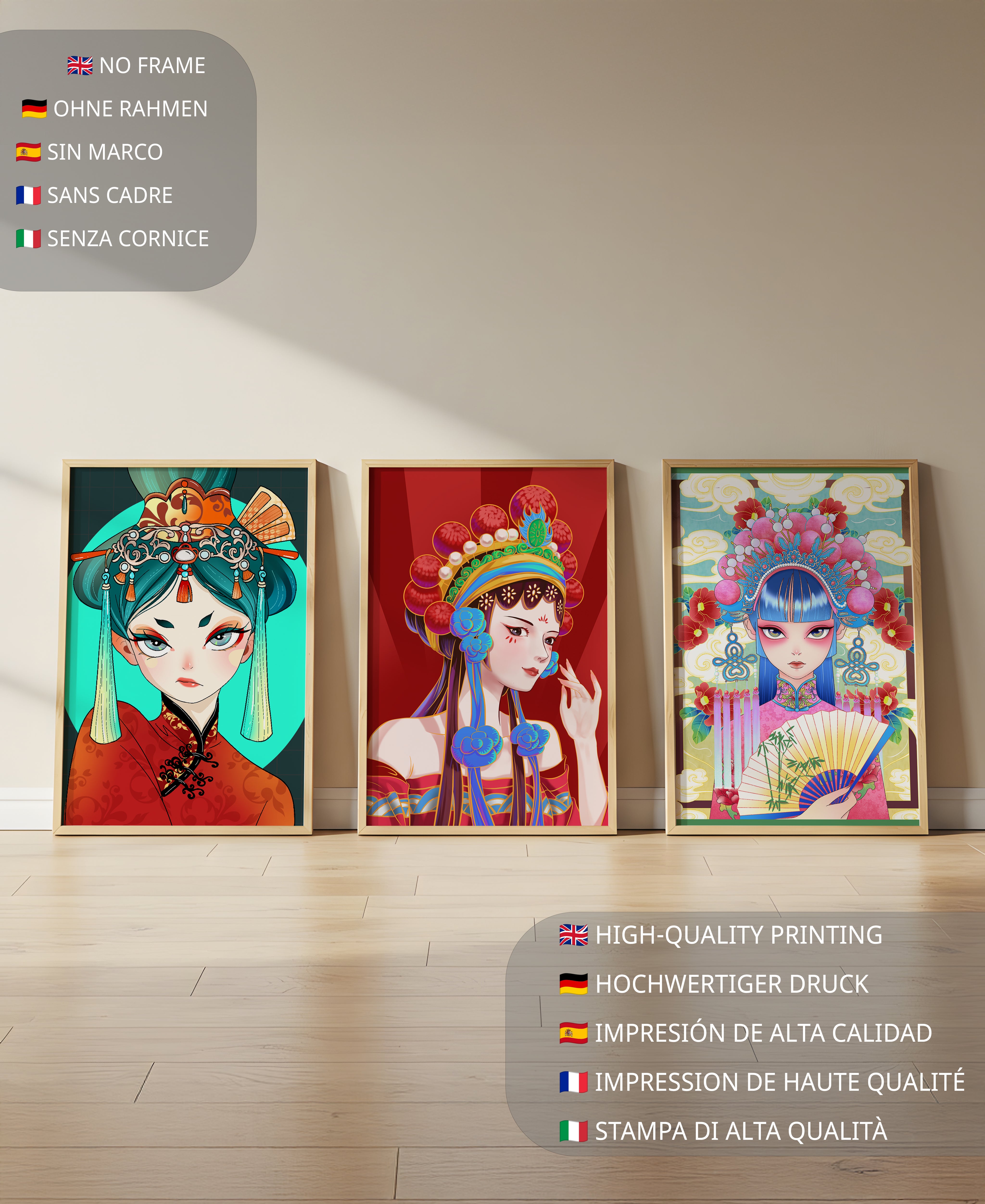 Retratos Ilustrados de Mujeres con Atuendos Tradicionales y Colores Vibrantes