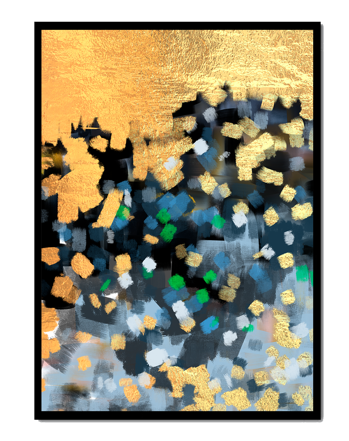 Abstract art with gold and colorful brushstrokes
