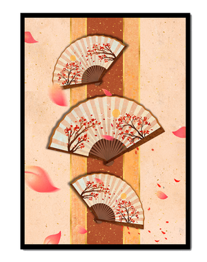 Elegant Japanese Fans with Cherry Blossom Design on Textured Background - Mi tienda