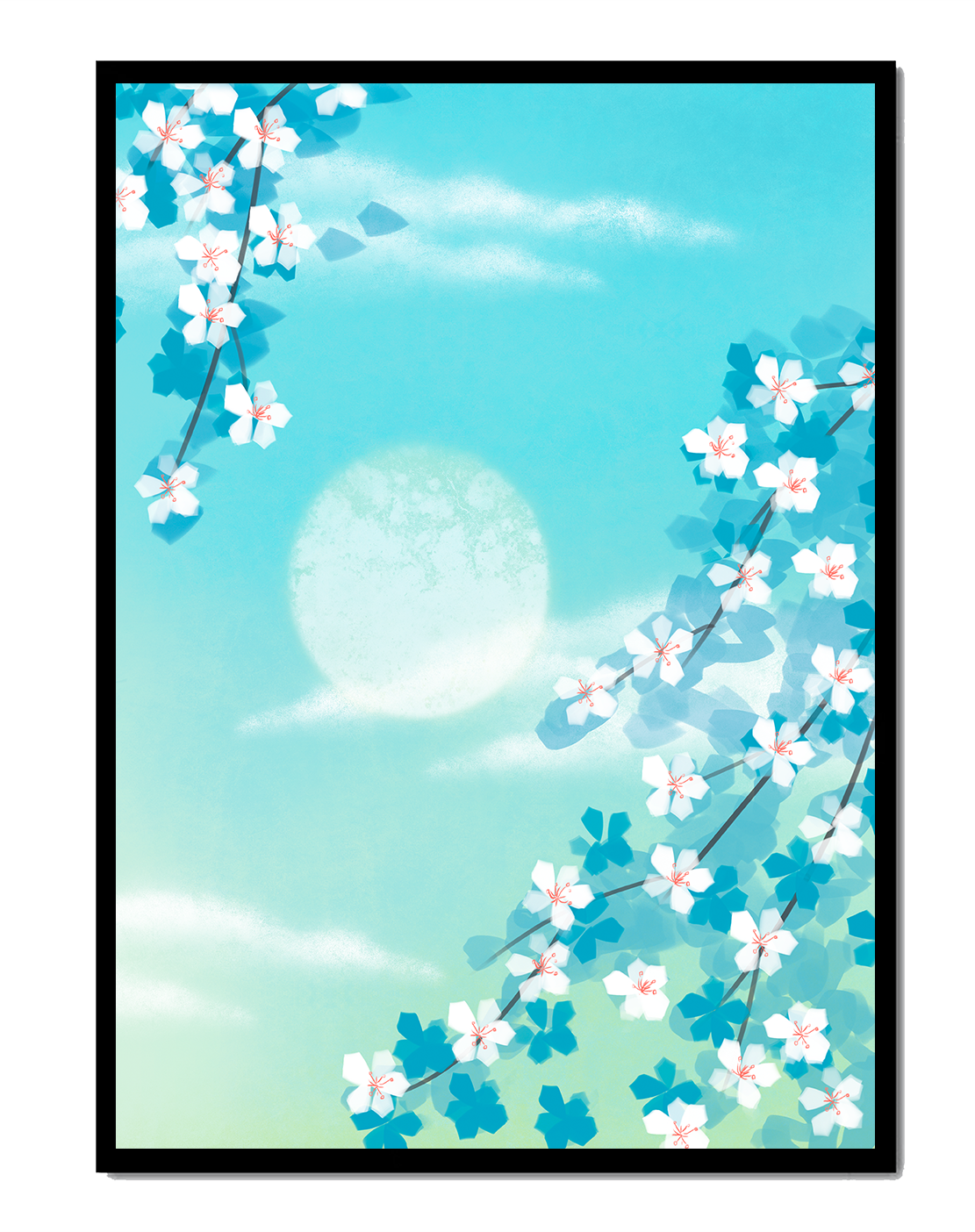 Serene spring blossoms against a pastel sky with gentle sunlight
