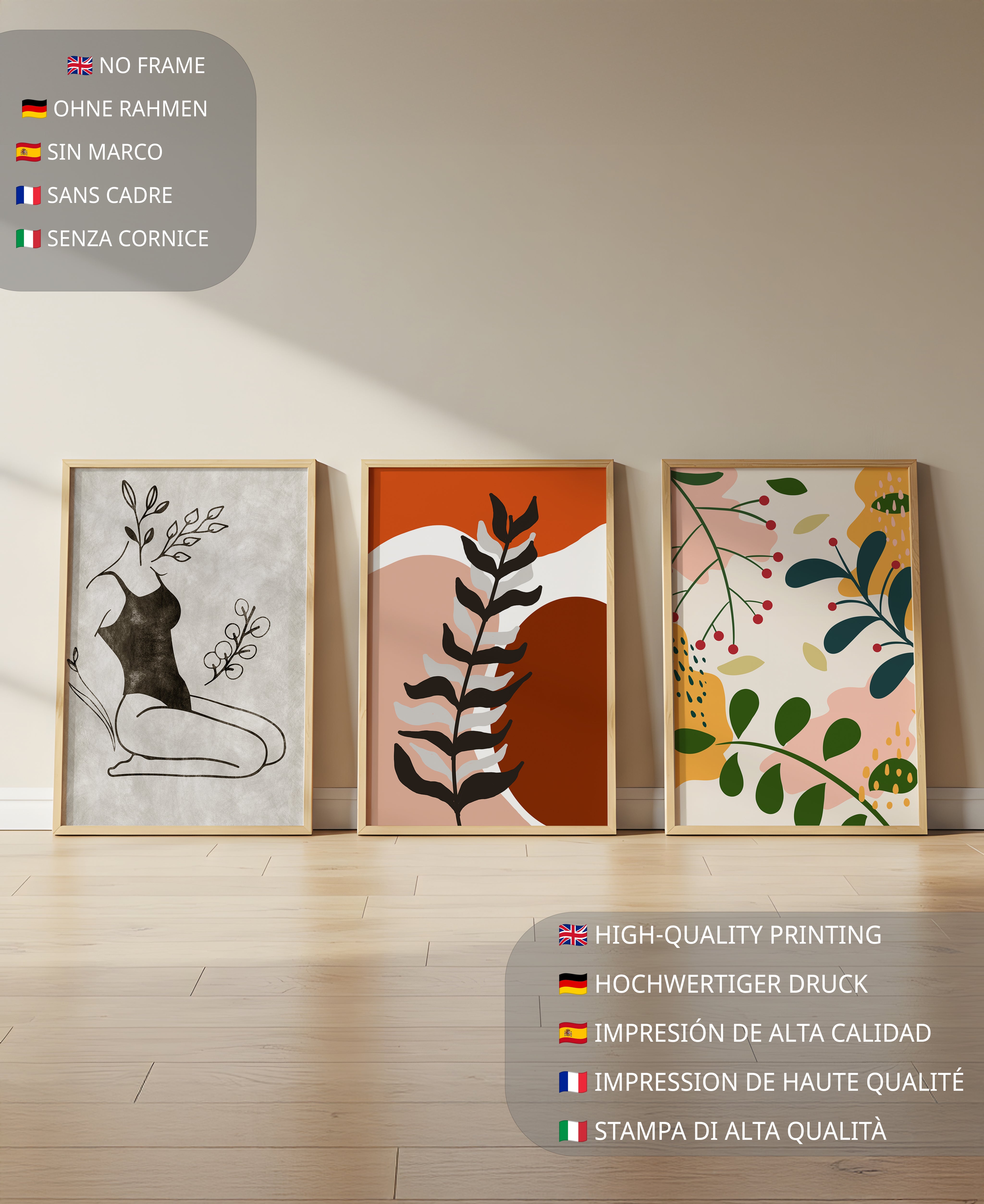 Conjunto De Arte Moderno Abstracto En Madera Clara Sin Marco