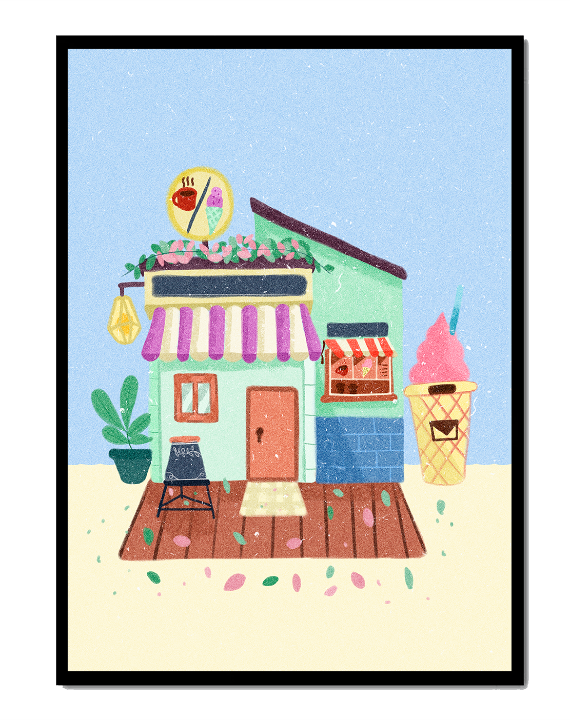 Ilustración encantadora de café con elementos de helado y café