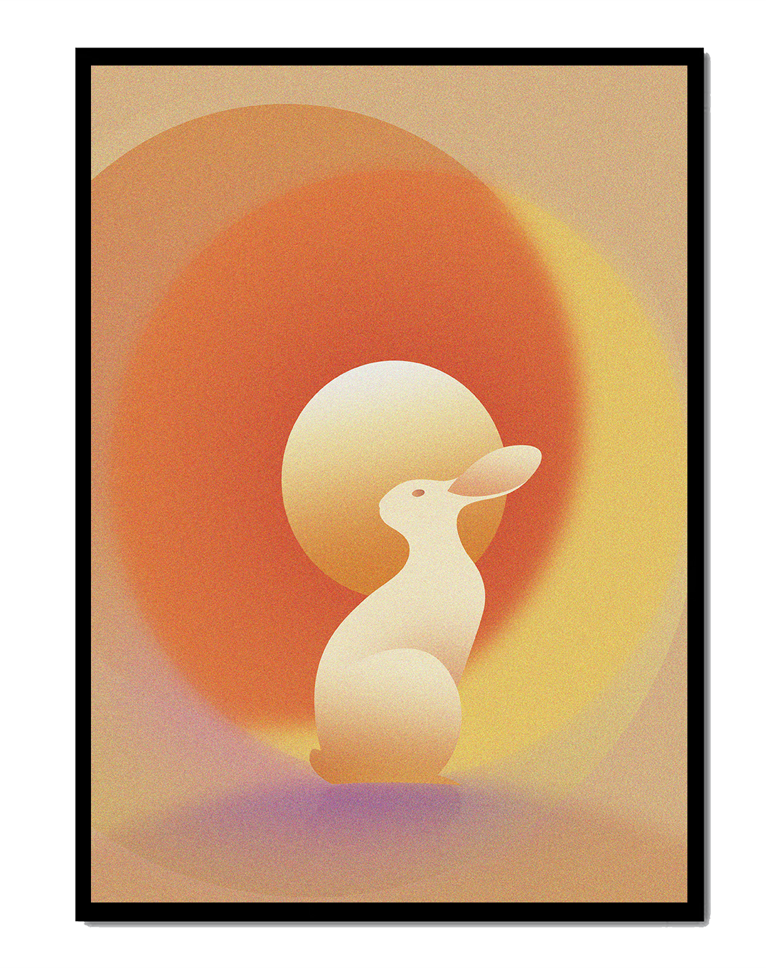 Majestuoso conejo blanco con sol y círculos abstractos