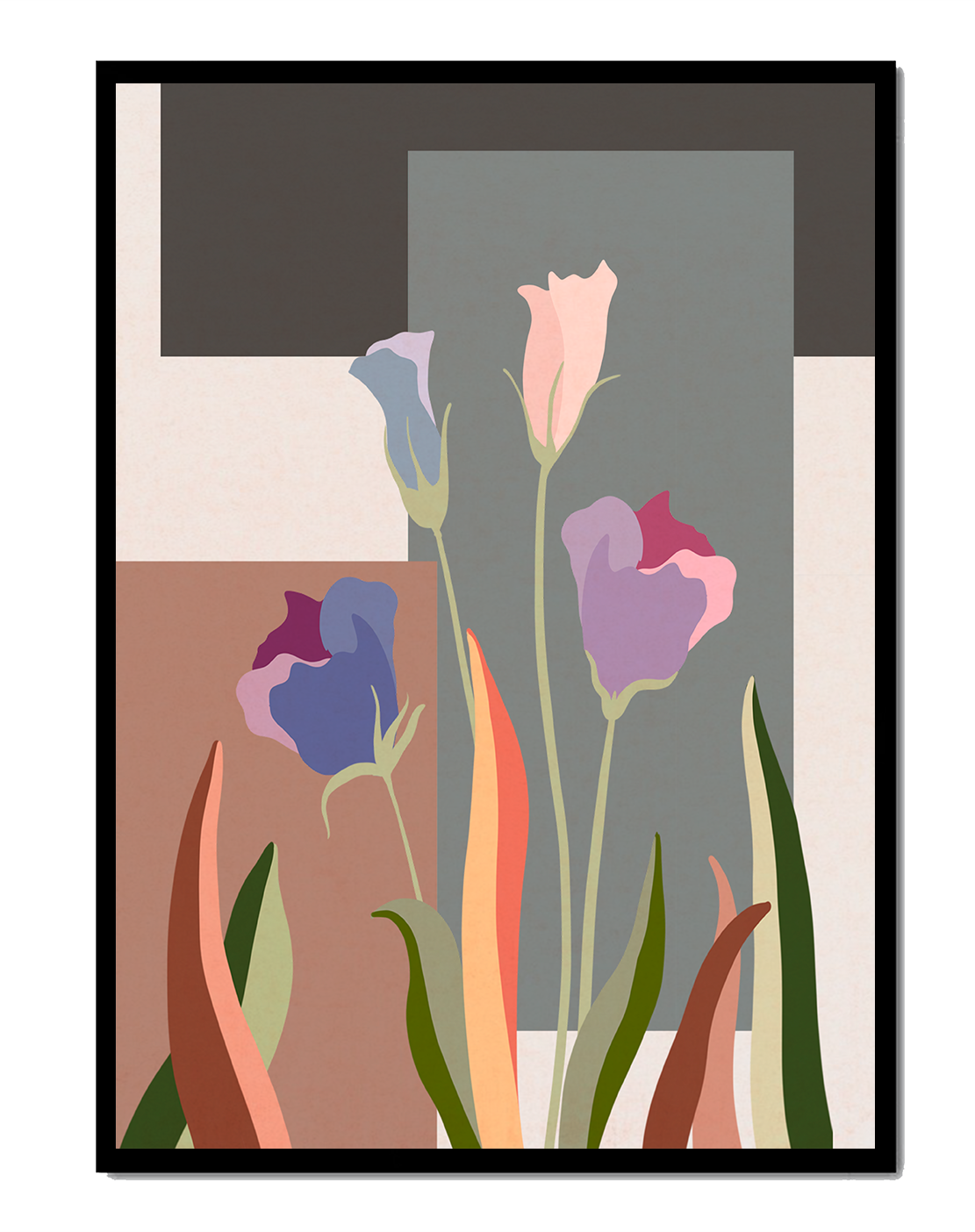 Arte floral abstracto con fondo geométrico colorido