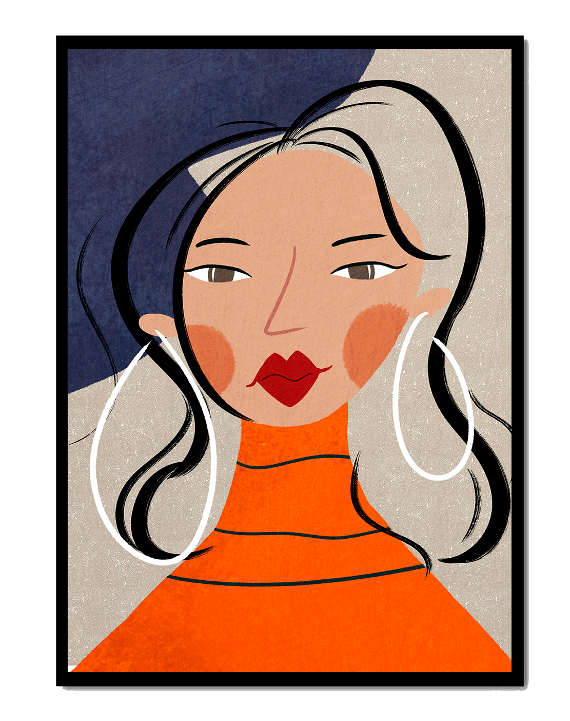 Colorful abstract portrait featuring a woman with red lips and hoop earrings on textured background - Mi tienda
