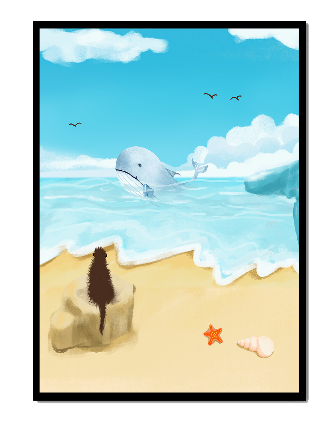 Ocean View with Whale and Beach Elements