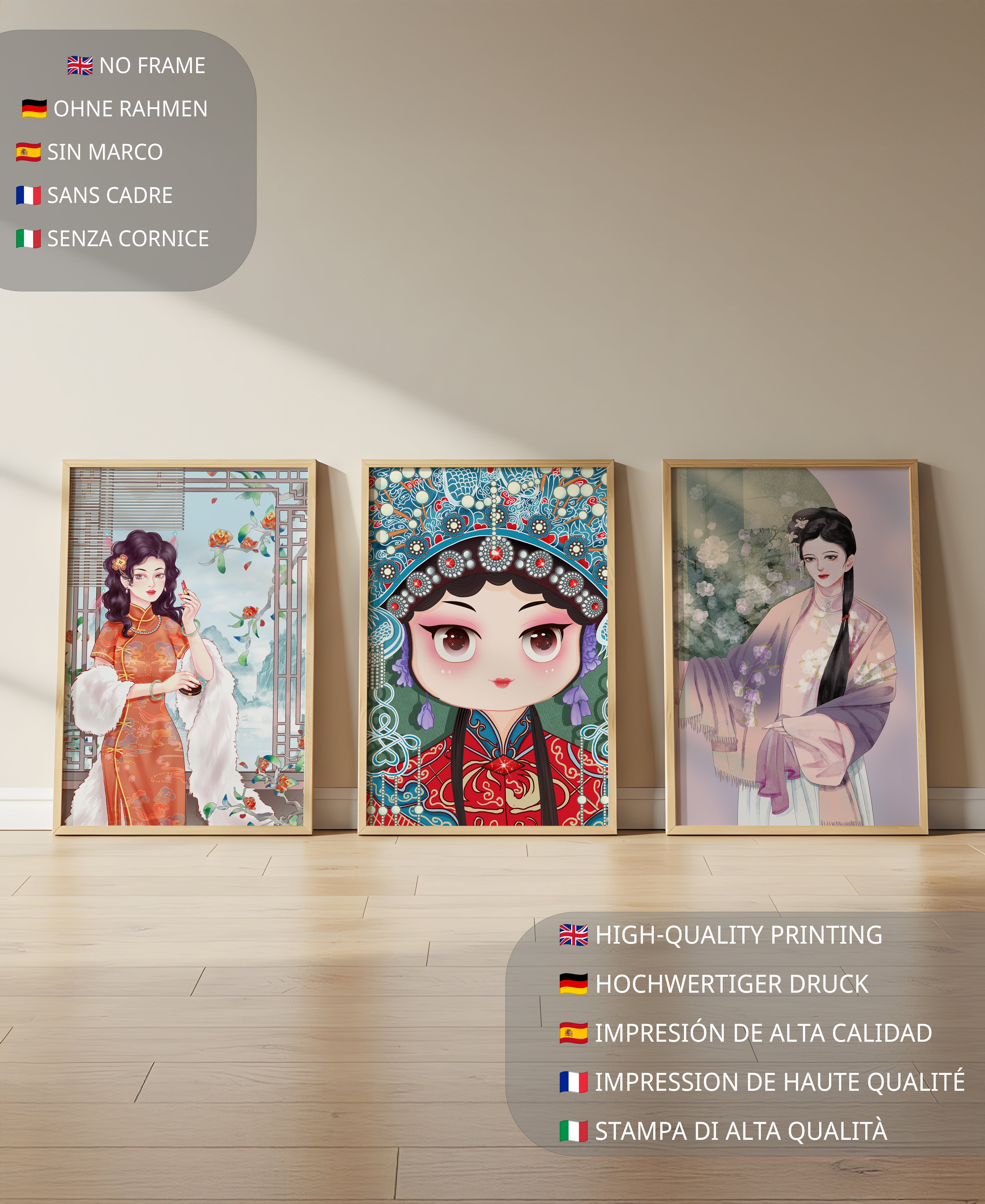 Illustrations élégantes de femmes de style oriental avec impression de haute qualité