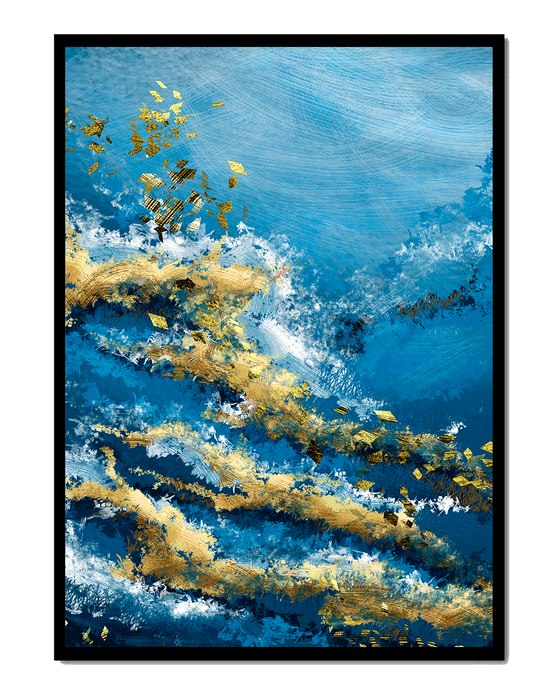 Abstract blue and gold texture with dynamic patterns