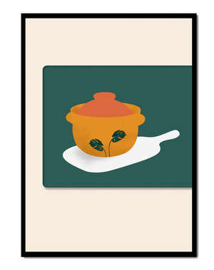 Orange Pot with Green Leaf Design on Cutting Board - Mi tienda