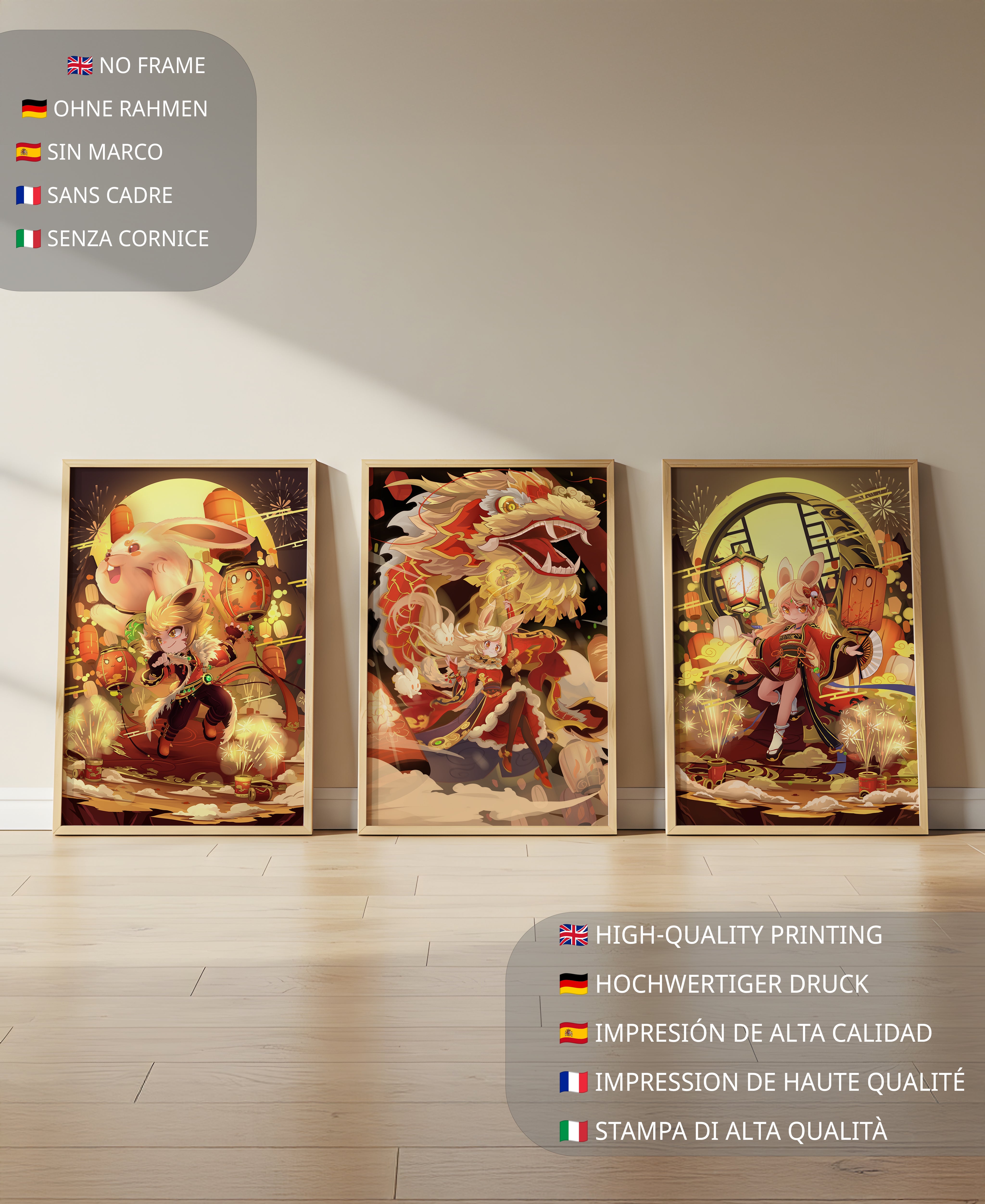 Conjunto de Ilustraciones con Temática de Dragones y Animales en Colores Cálidos