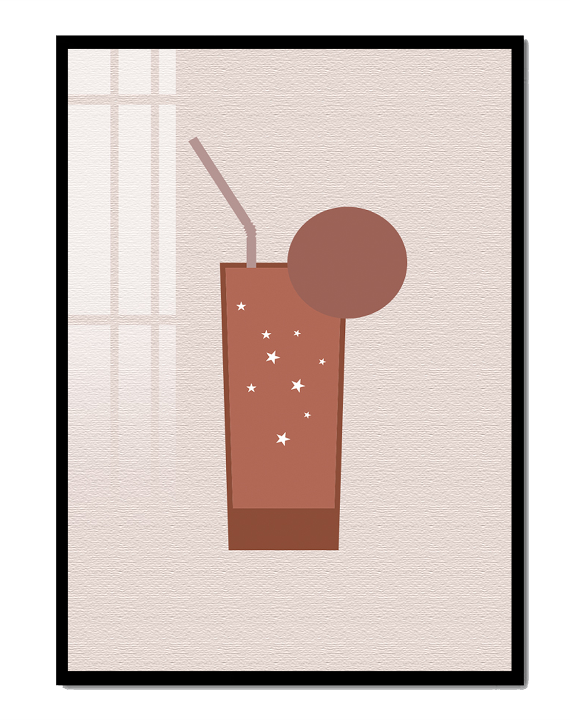 Minimalist Illustration of a Chocolate Drink with Straw and Window Background