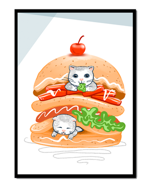Playful Cats in a Burger with Tomato and Lettuce Topped with a Cherry - Mi tienda